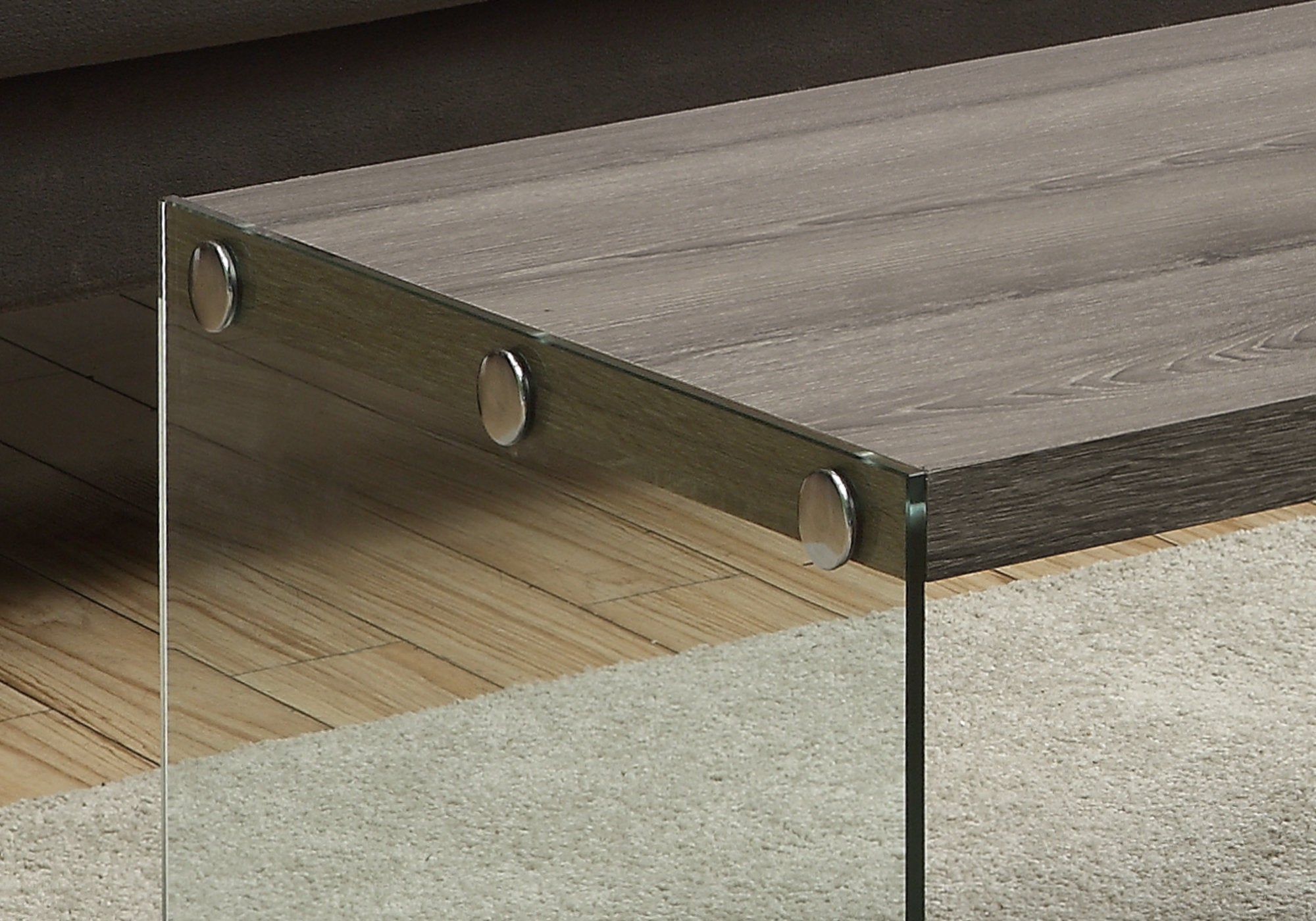TABLE BASSE - TAUPE FONCÉ AVEC VERRE TREMPÉ