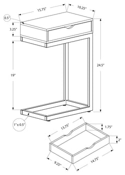 TABLE D'APPOINT - NOYER / MÉTAL CHROMÉ AVEC UN TIROIR 