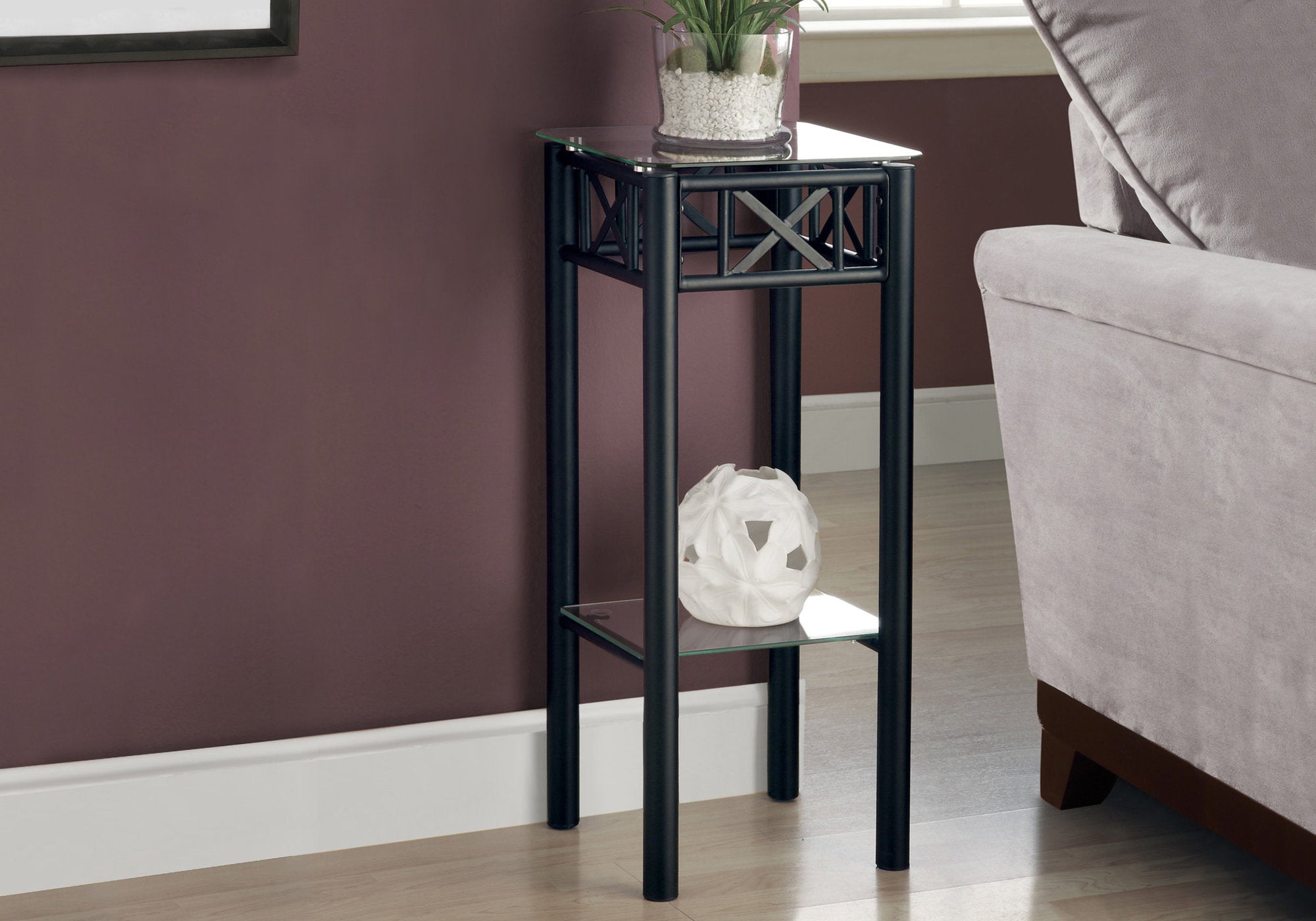 TABLE D'APPOINT - MÉTAL NOIR AVEC VERRE TREMPÉ
