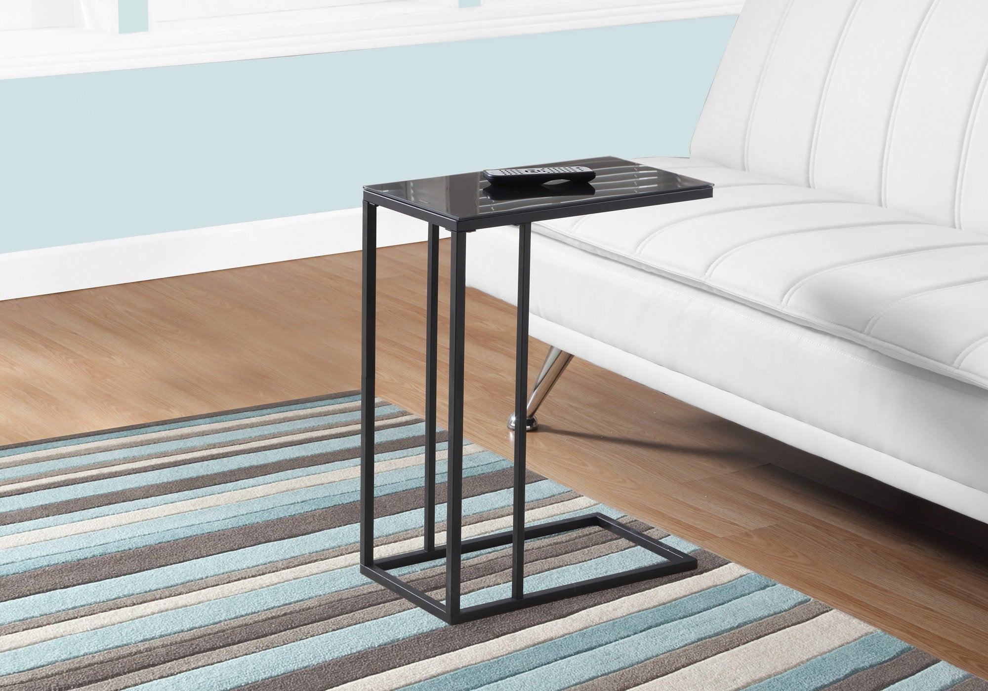 TABLE D'APPOINT - MÉTAL NOIR / VERRE TREMPÉ NOIR