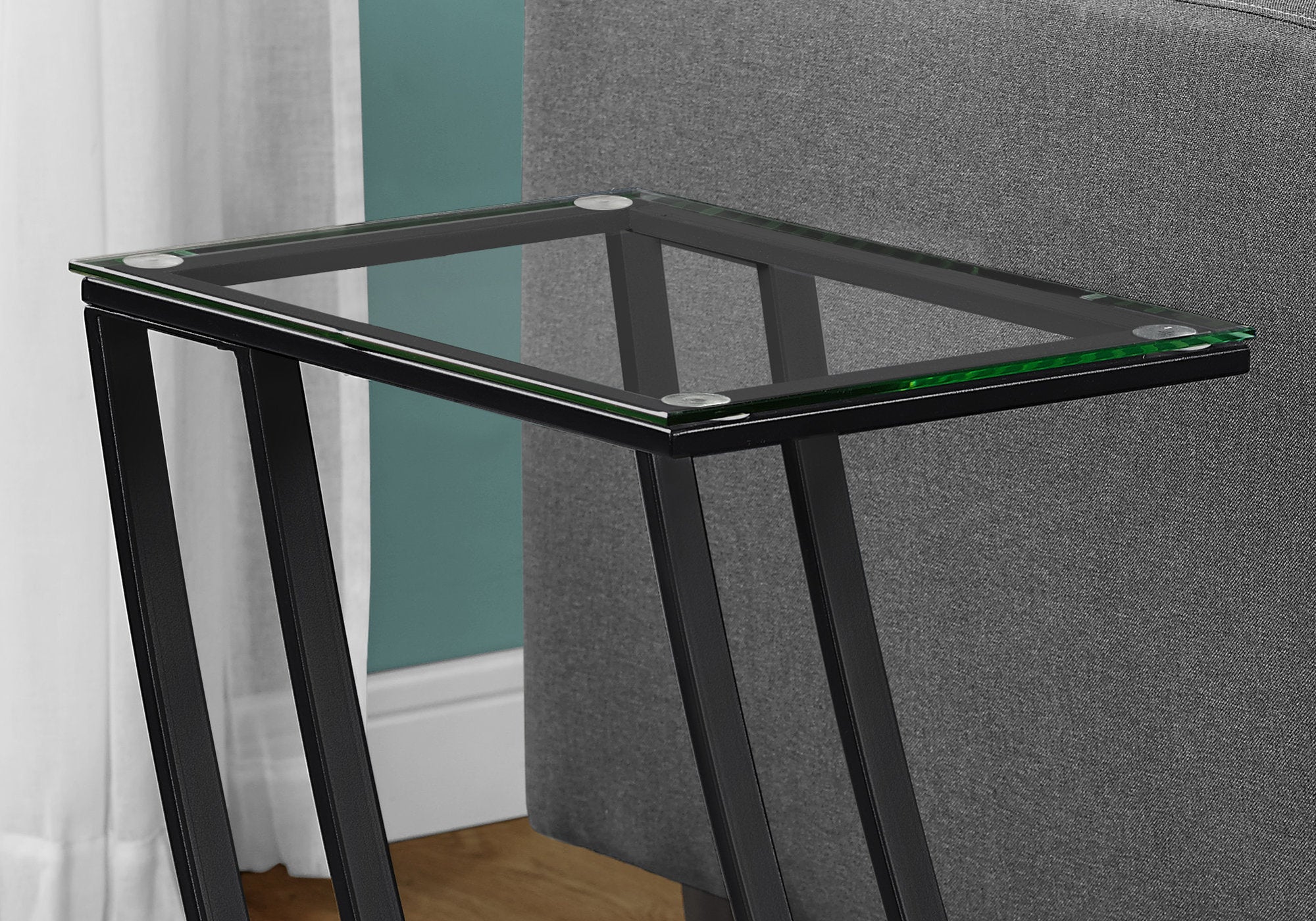 TABLE D'APPOINT - MÉTAL NOIR AVEC VERRE TREMPÉ