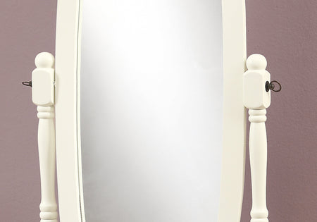 MIROIR - 59"H / CADRE BOIS OVALE BLANC ANTIQUE 