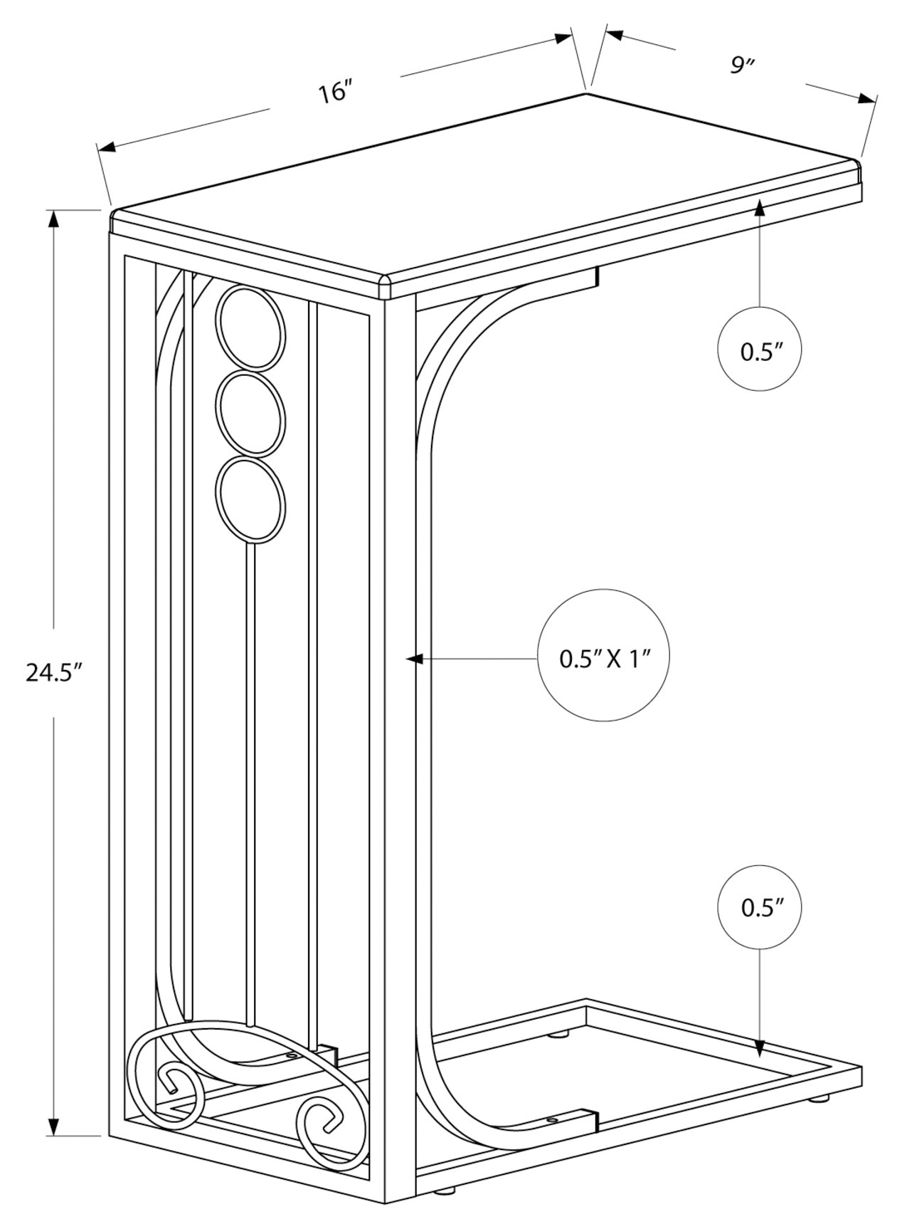 TABLE D'APPOINT - PLATEAU NOIR / METAL ARGENT