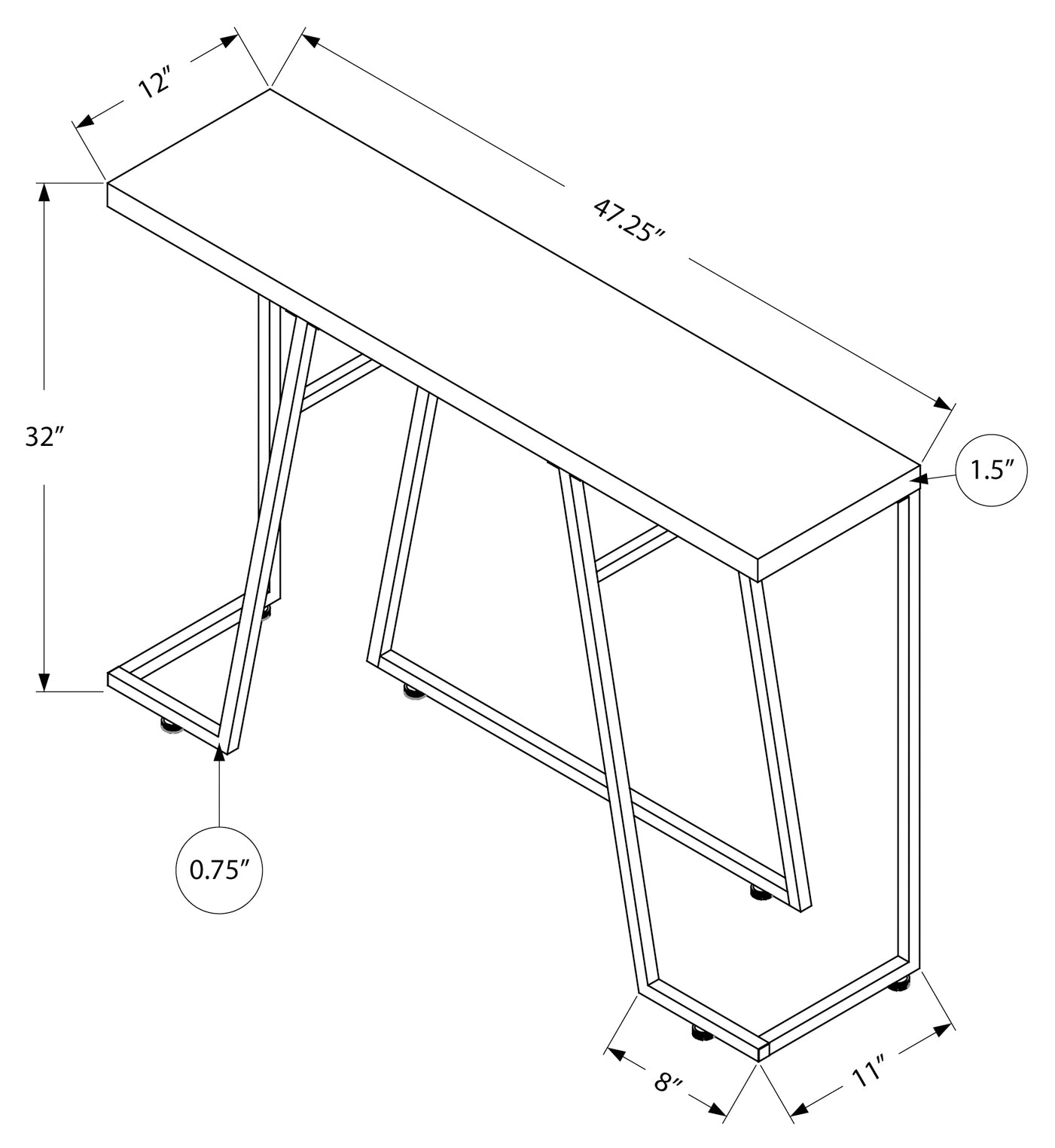 TABLE D'APPOINT - 48"L / TAUPE FONCE / METAL CHROME