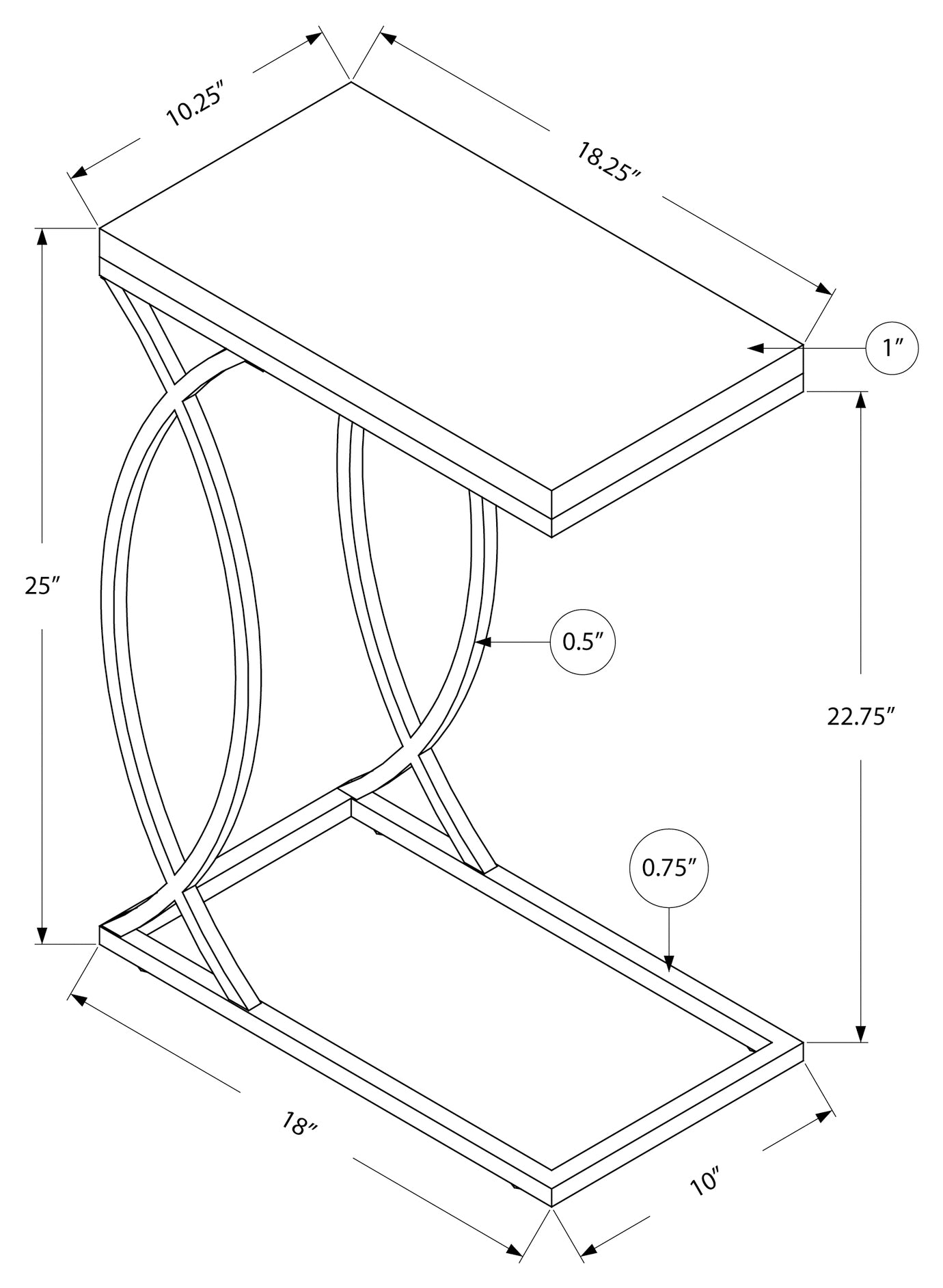 TABLE D'APPOINT - BLANC BRILLANT AVEC MÉTAL CHROMÉ