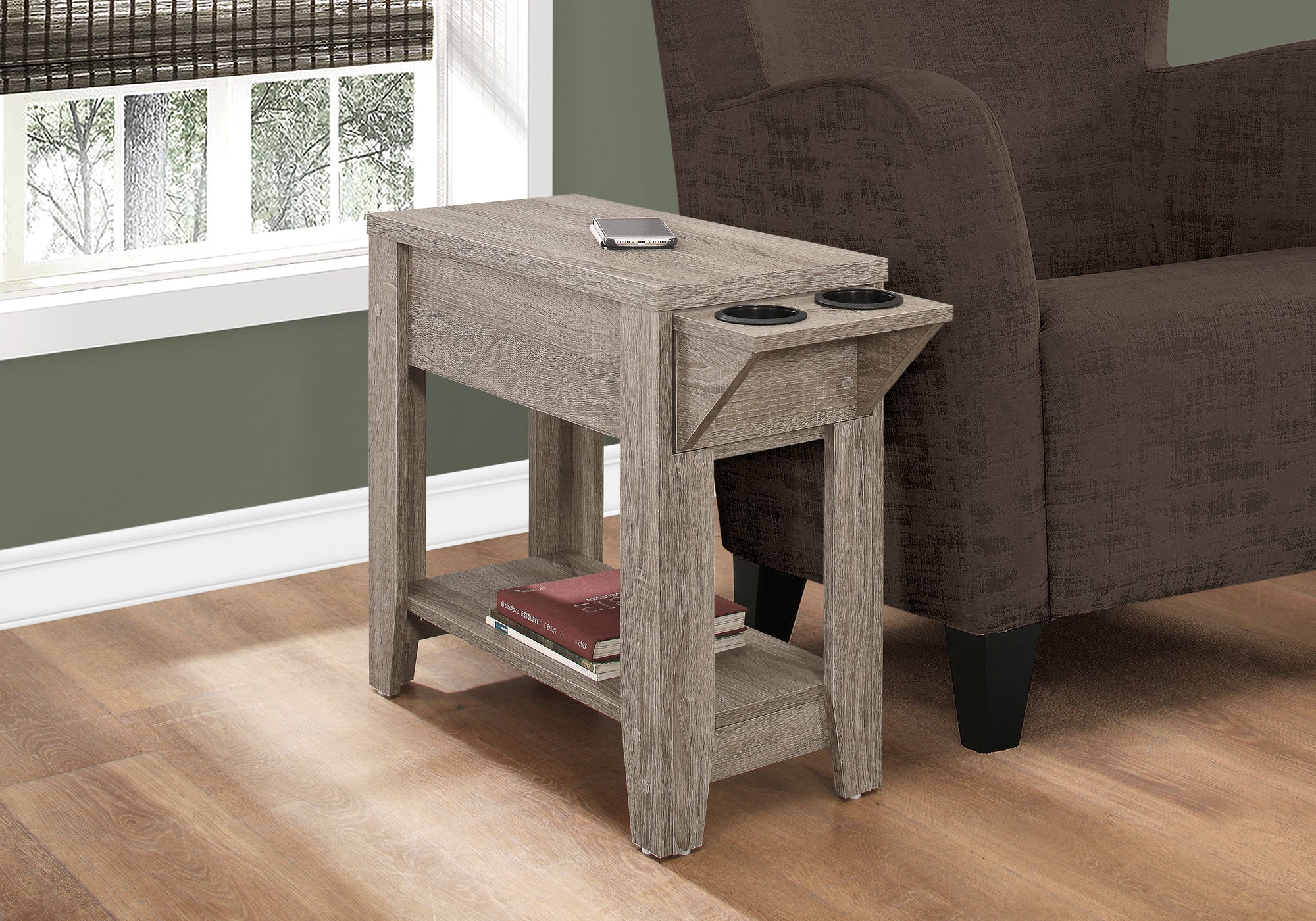 TABLE D'APPOINT - 23"H / TAUPE FONCE AVEC PORTE VERRE