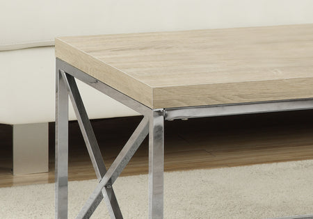 TABLE BASSE - NATUREL AVEC MÉTAL CHROMÉ 