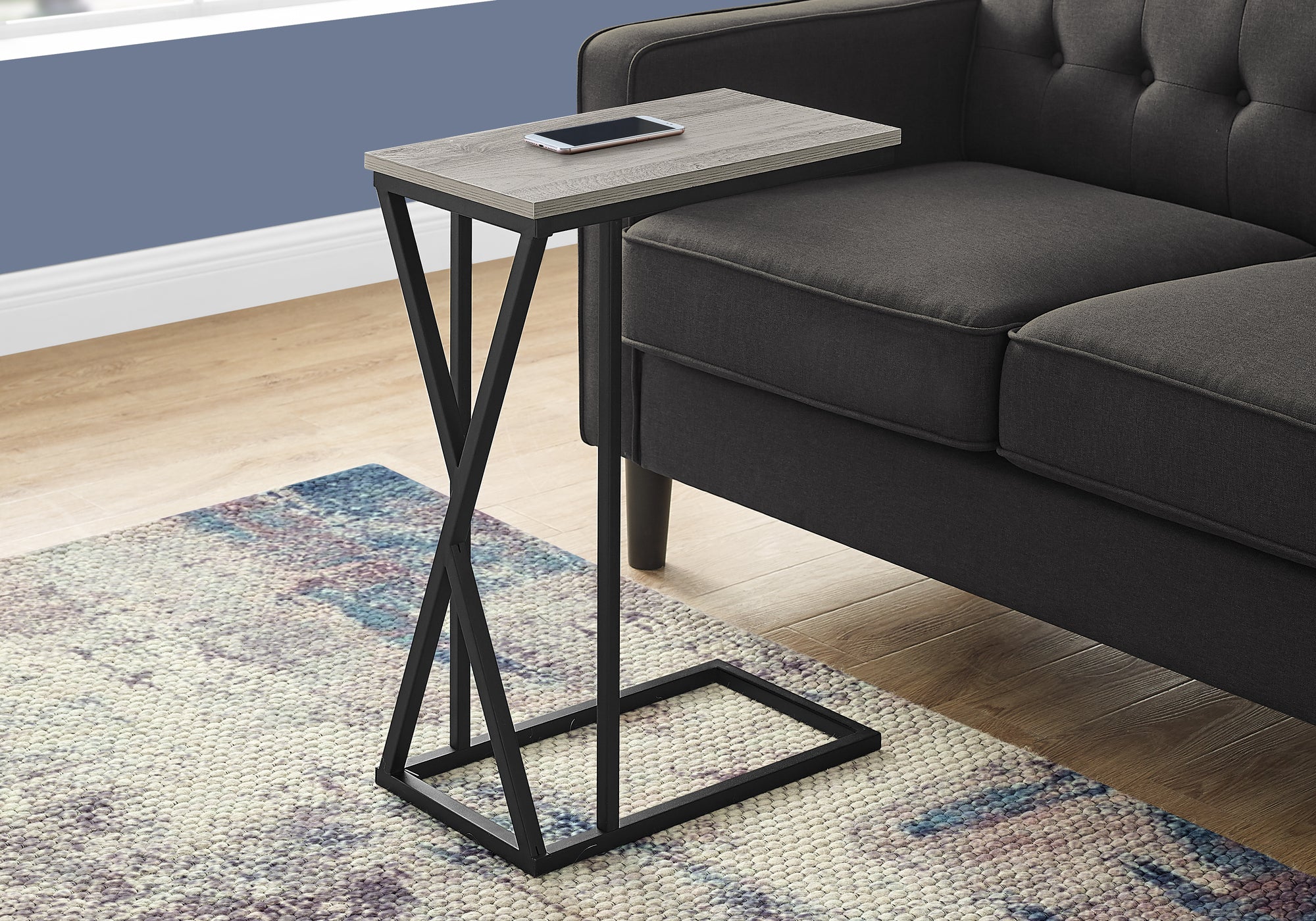 TABLE D'APPOINT - 25"H / GRIS / METAL NOIR