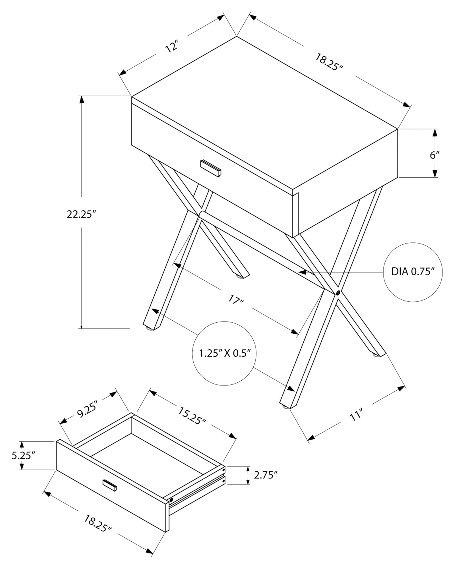 TABLE D'APPOINT - 24"H / BLANC BRILLANT / METAL CHROME 