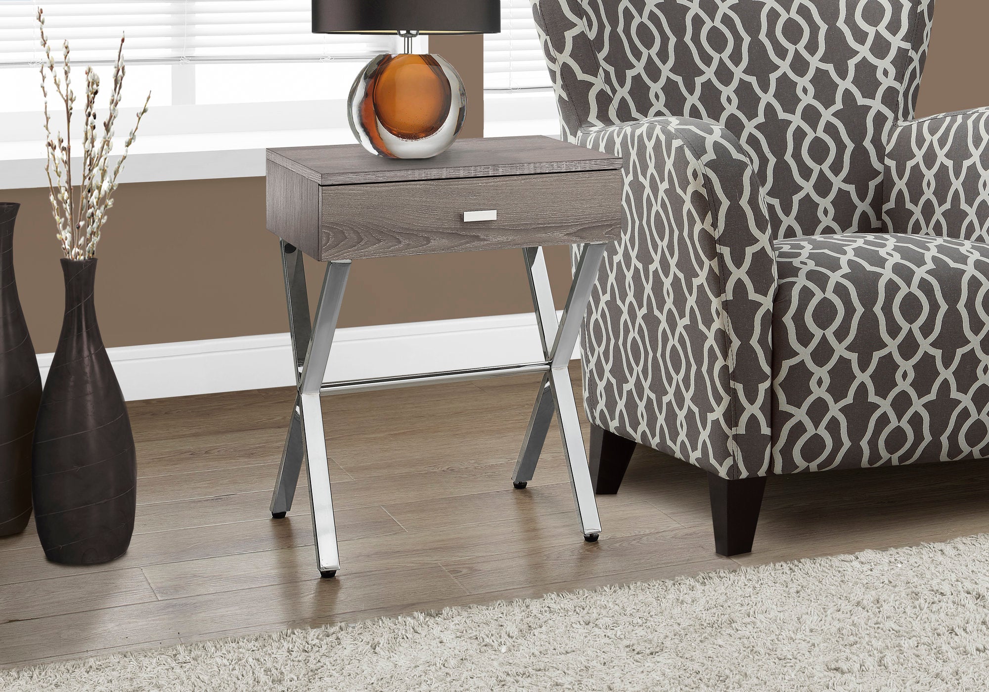 TABLE D'APPOINT - 24"H / TAUPE FONCE / METAL CHROME