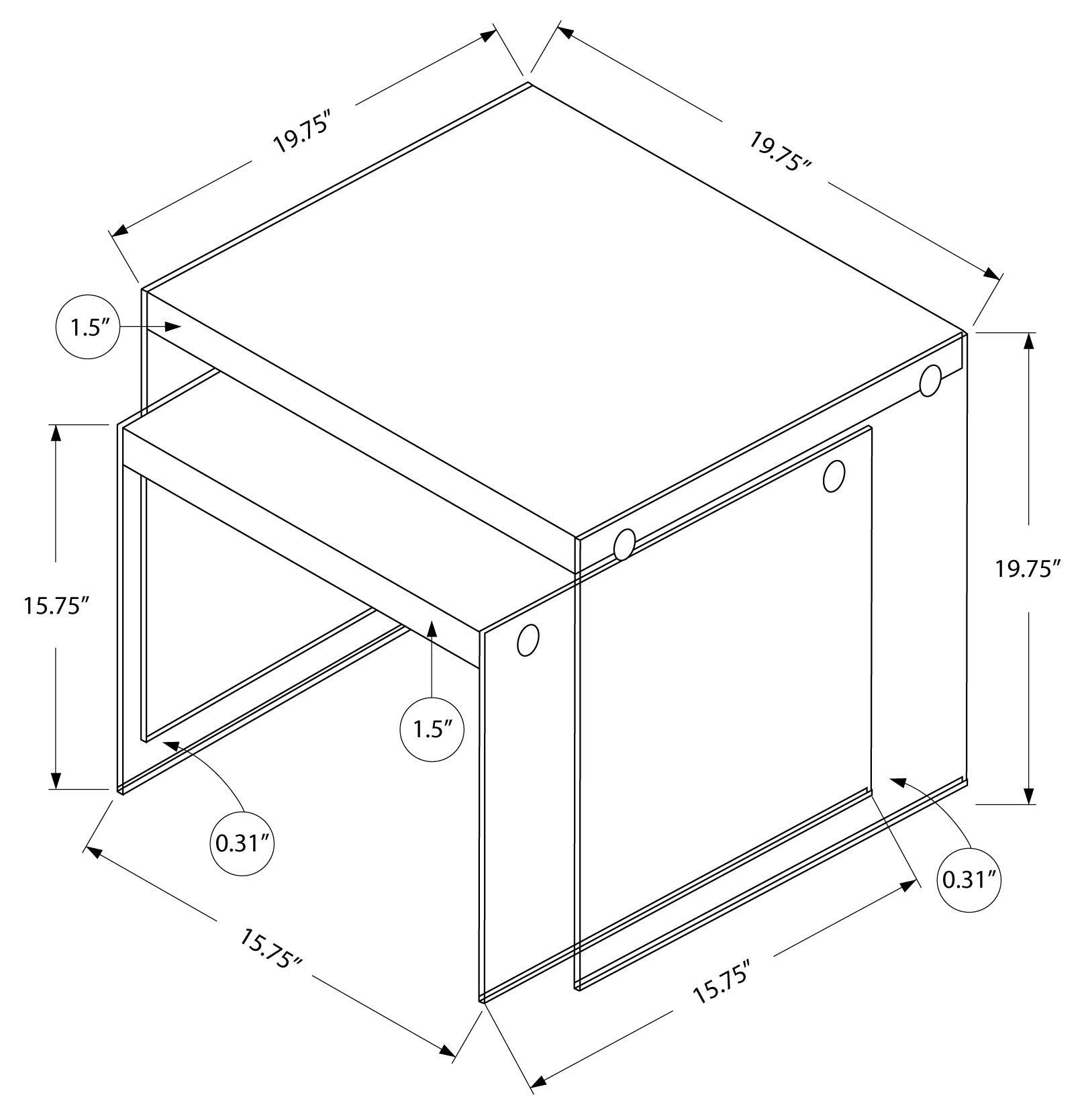 TABLE GIGOGNE - ENSEMBLE 2PCS / BLANC BRILLANT / VERRE TREMPÉ