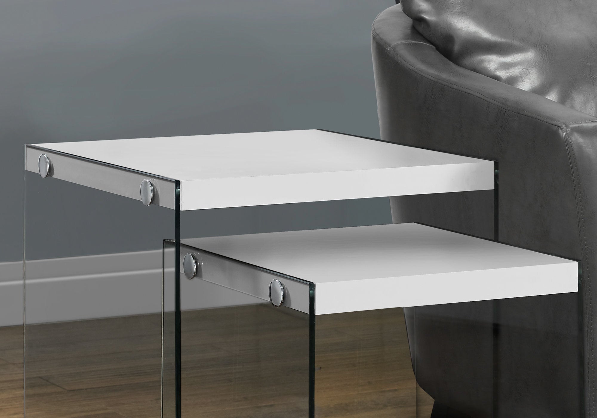 TABLE GIGOGNE - ENSEMBLE 2PCS / BLANC BRILLANT / VERRE TREMPÉ