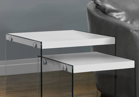 TABLE GIGOGNE - ENSEMBLE 2PCS / BLANC BRILLANT / VERRE TREMPÉ