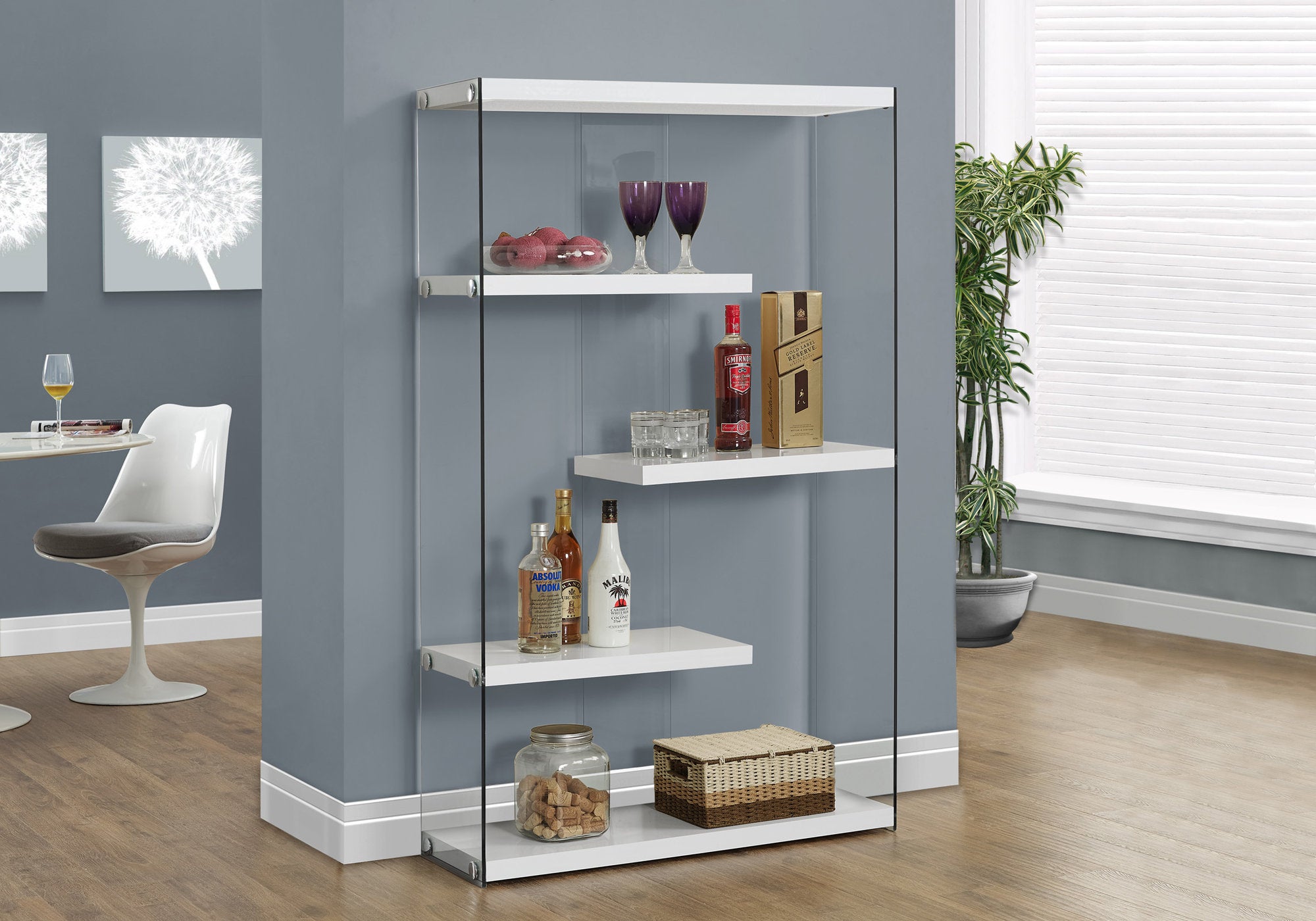 Bibliothèque Zigzag 60" : Blanc Brillant et Verre Trempé