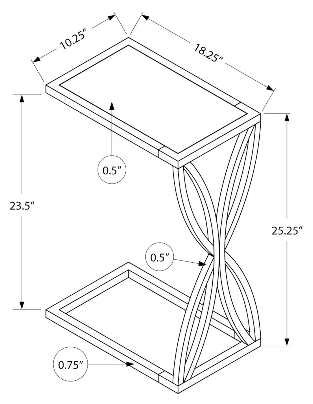 TABLE D'APPOINT - 25"H / ASPECT PIERRE GRIS / METAL NOIR 