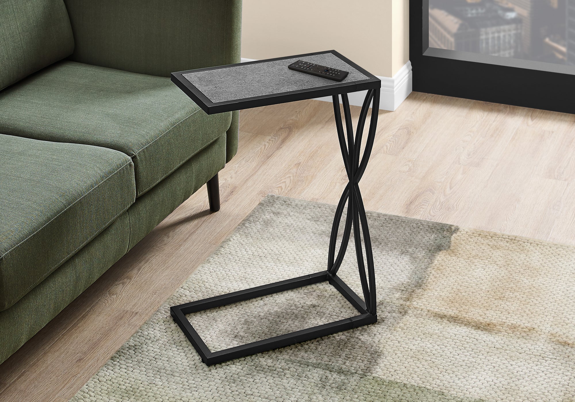 TABLE D'APPOINT - 25"H / ASPECT PIERRE GRIS / METAL NOIR