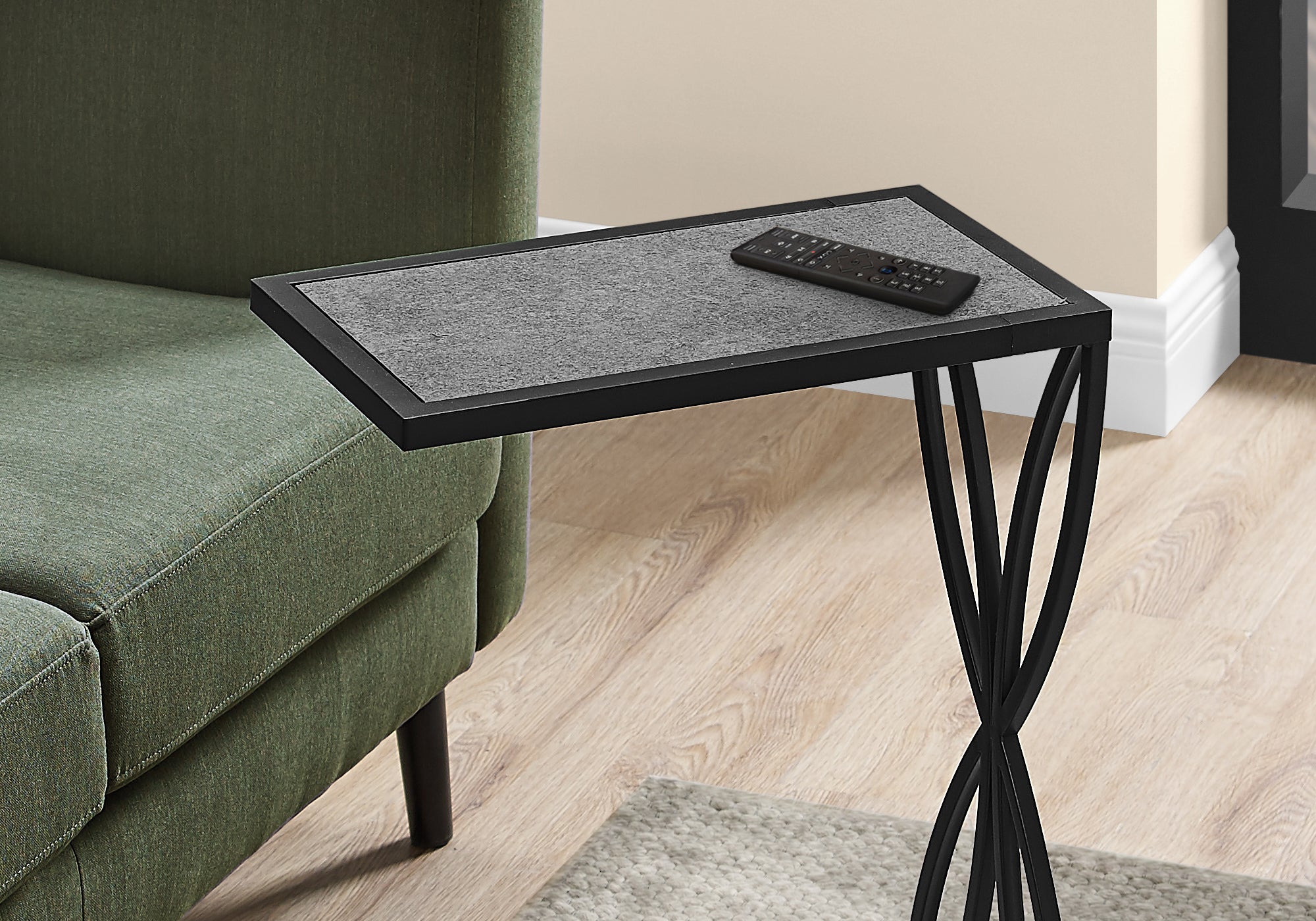 TABLE D'APPOINT - 25"H / ASPECT PIERRE GRIS / METAL NOIR 