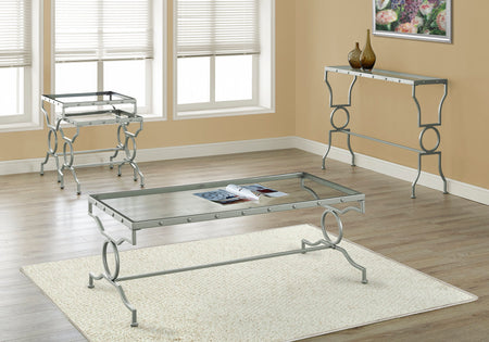 TABLE GIGOGNE - ENSEMBLE DE 2PCS / ARGENT AVEC VERRE TREMPÉ 
