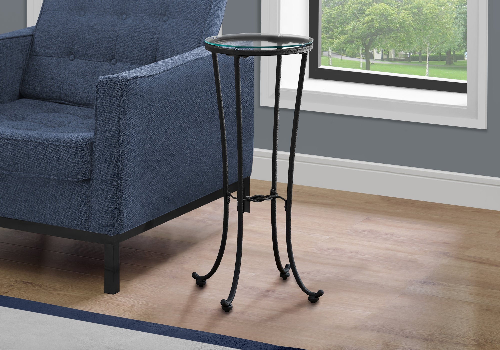 TABLE D'APPOINT - MÉTAL NOIR MARTELÉ AVEC VERRE TREMPÉ