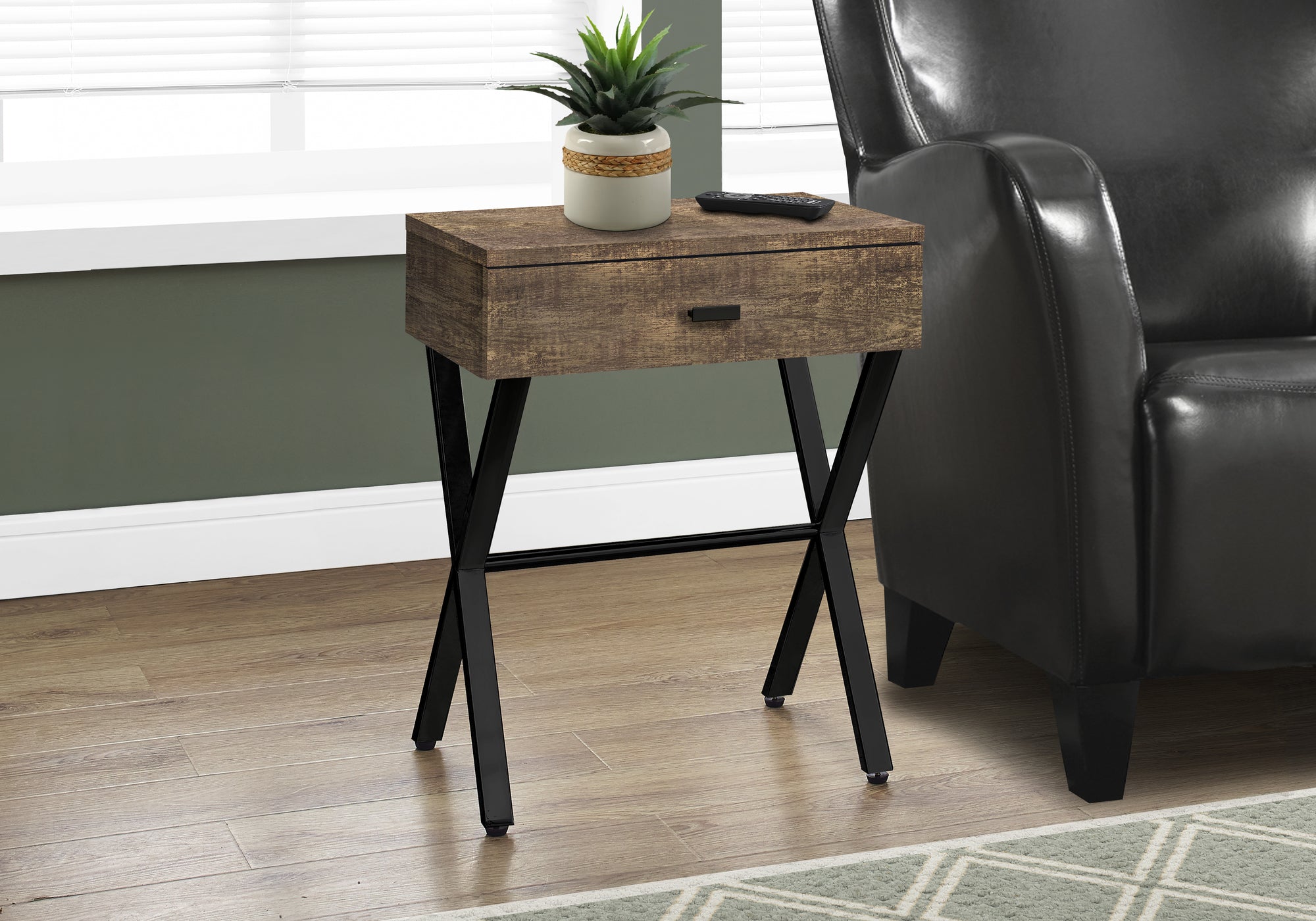 TABLE D'APPOINT - 24"H / BOIS BRUN / METAL NOIR