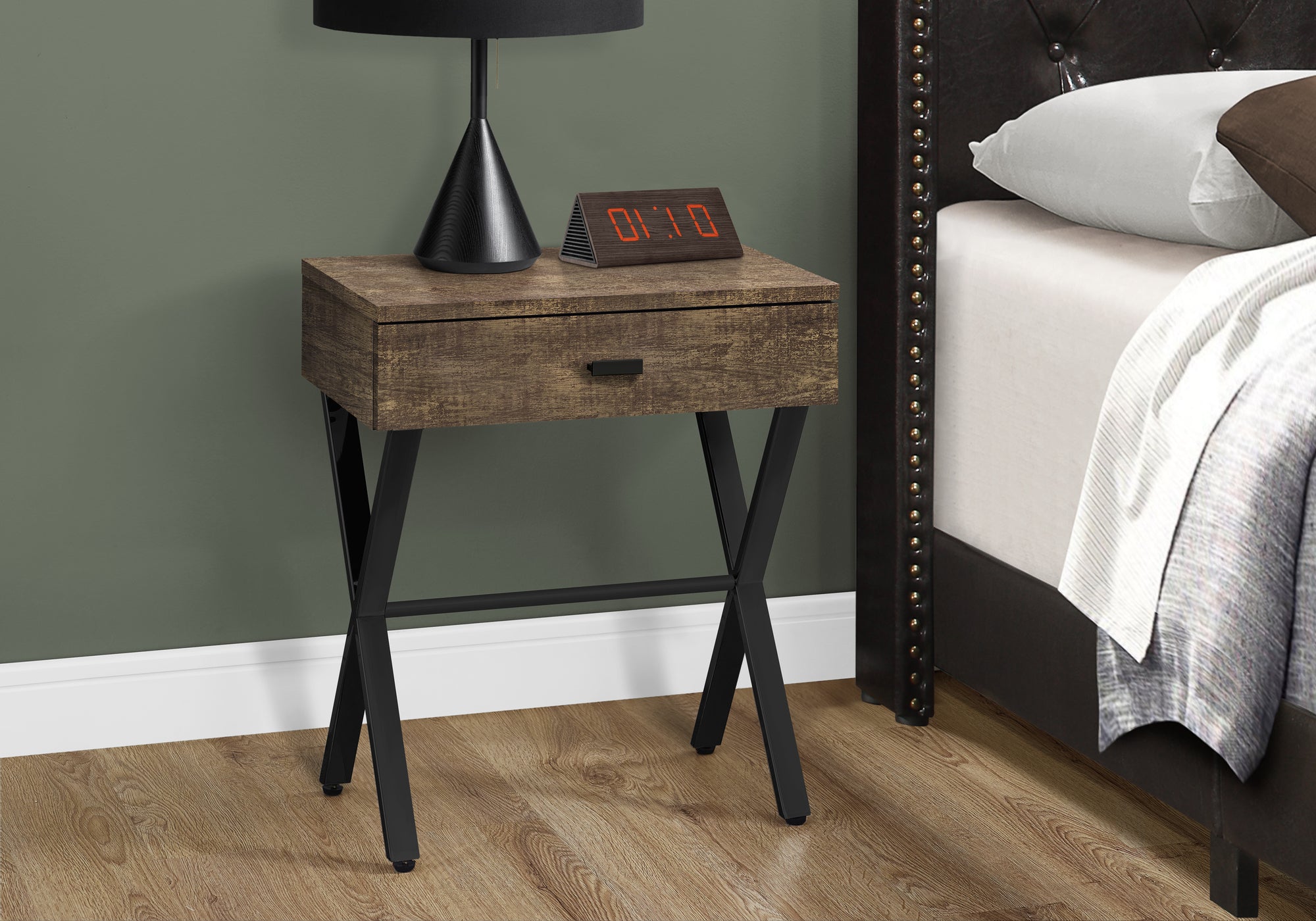 TABLE D'APPOINT - 24"H / BOIS BRUN / METAL NOIR