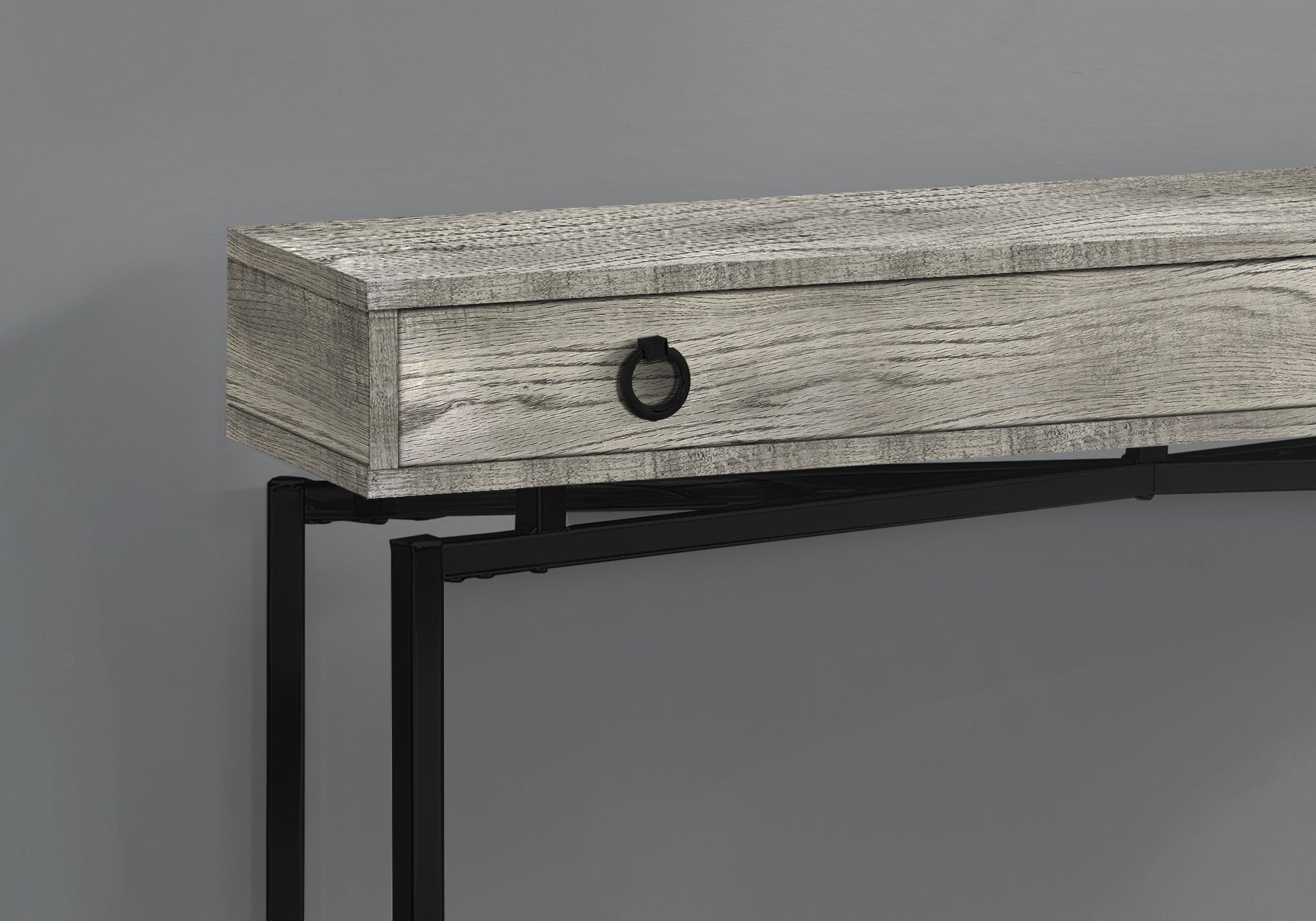 TABLE D'APPOINT - 42"L / BOIS RÉCUPÉRÉ GRIS / CONSOLE NOIRE