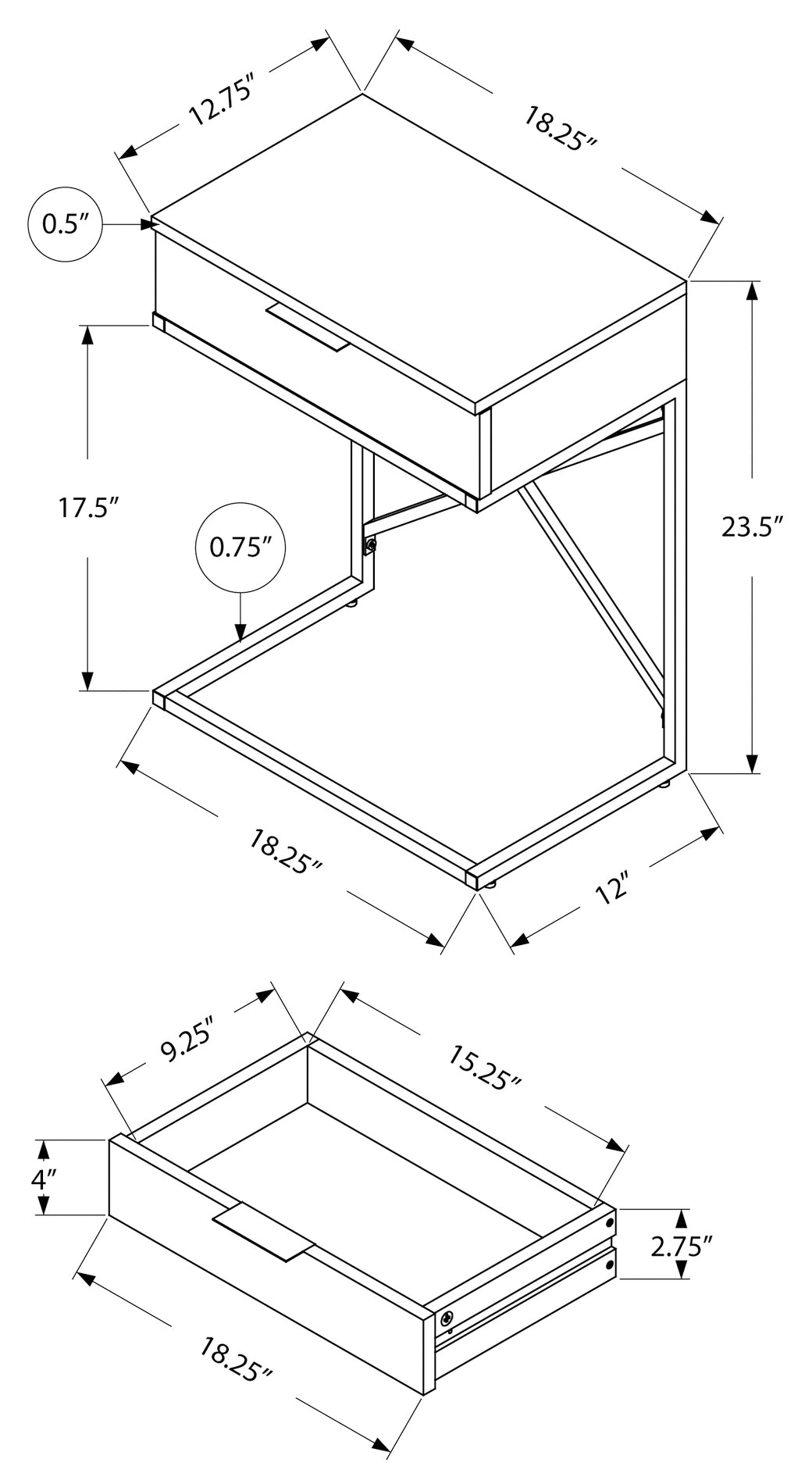 TABLE D'APPOINT - 24"H / GRIS / METAL CHROME