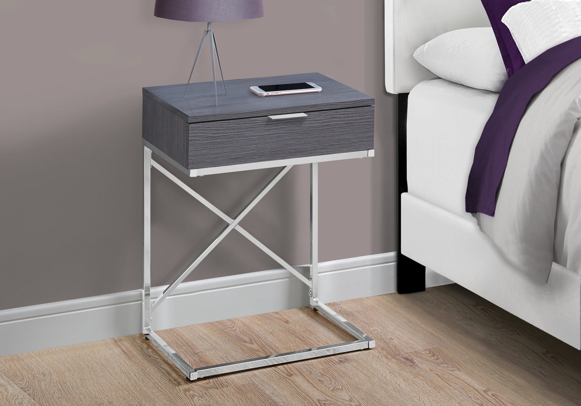 TABLE D'APPOINT - 24"H / GRIS / METAL CHROME