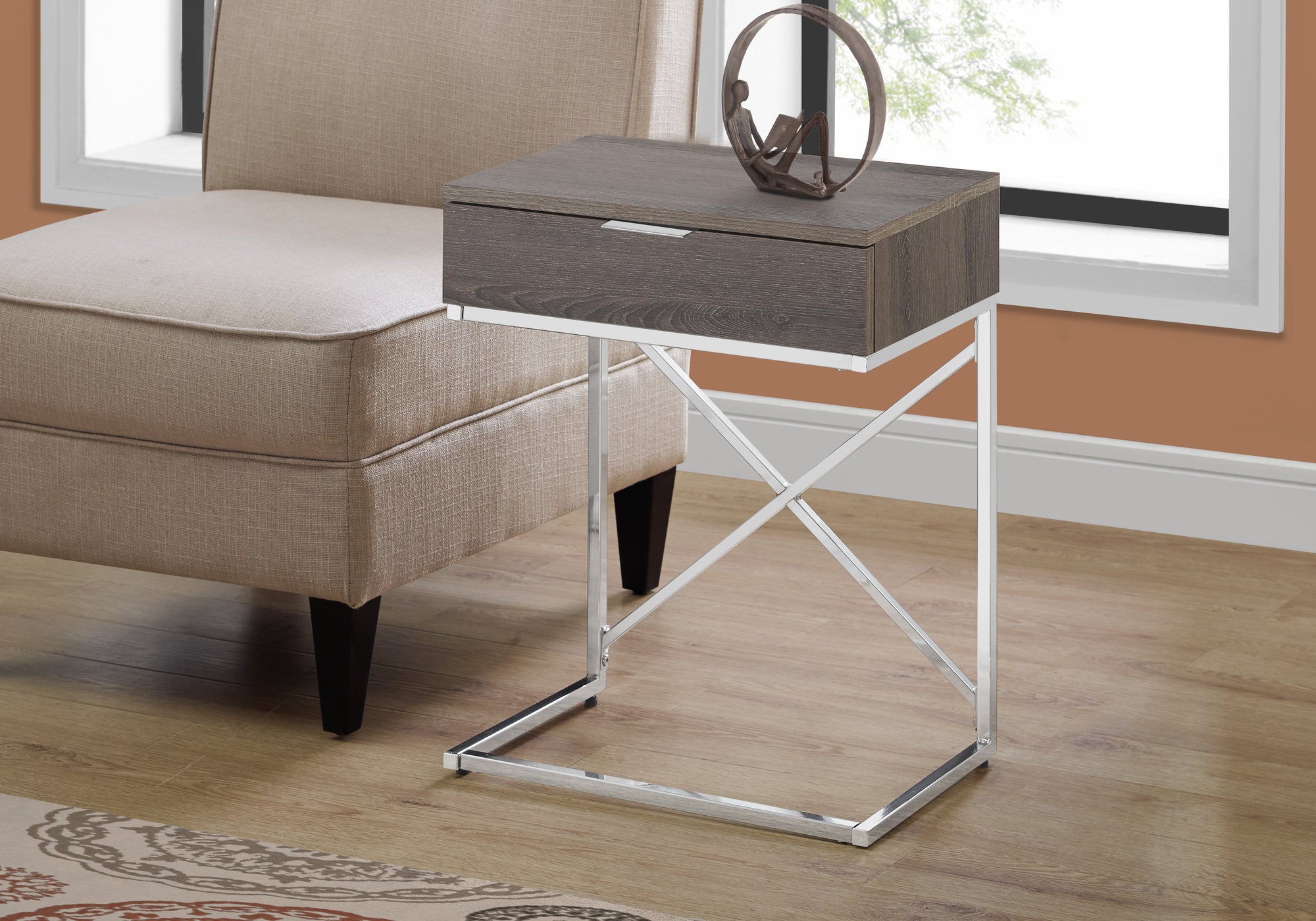 TABLE D'APPOINT - 24"H / TAUPE FONCE / METAL CHROME