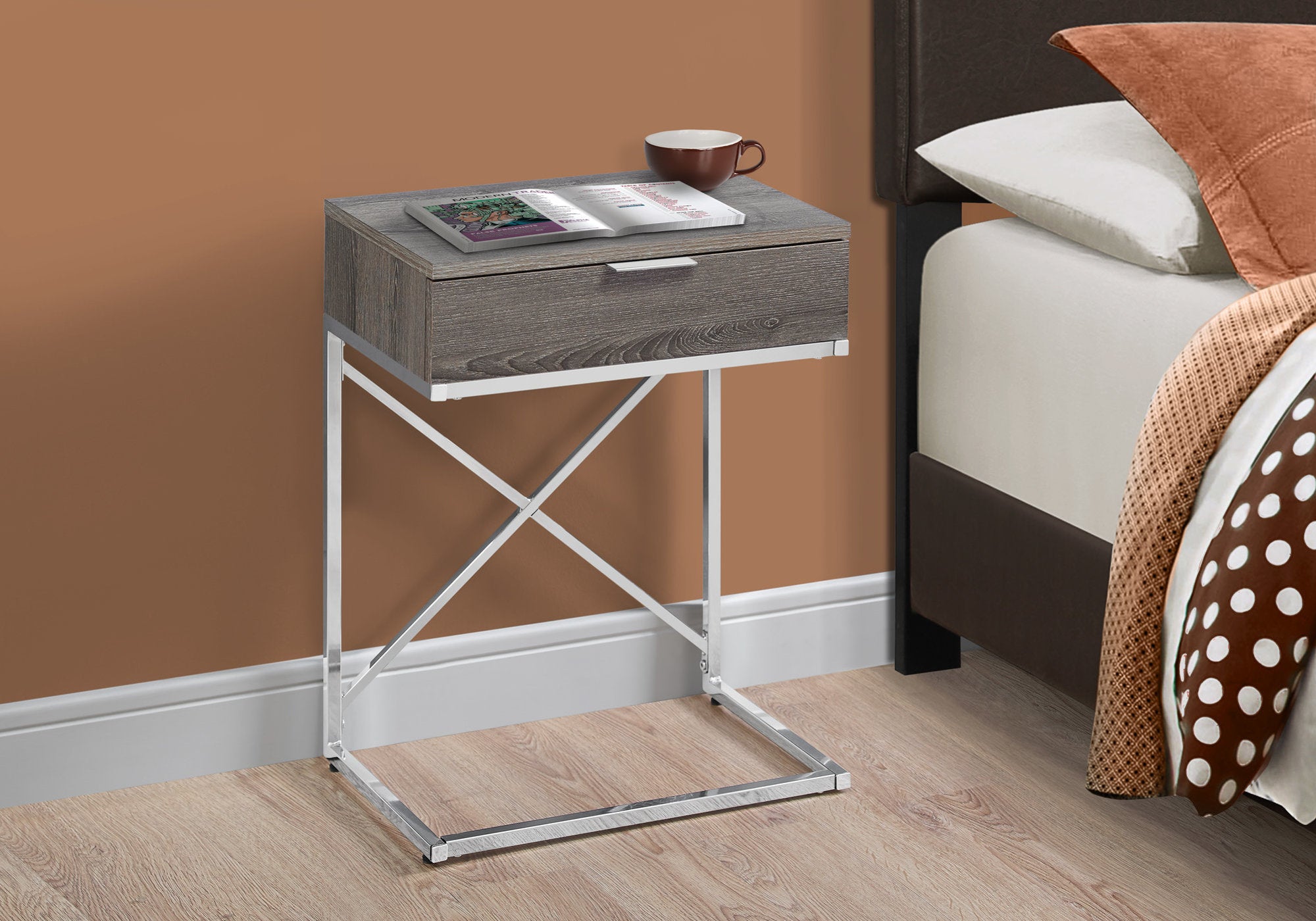 TABLE D'APPOINT - 24"H / TAUPE FONCE / METAL CHROME