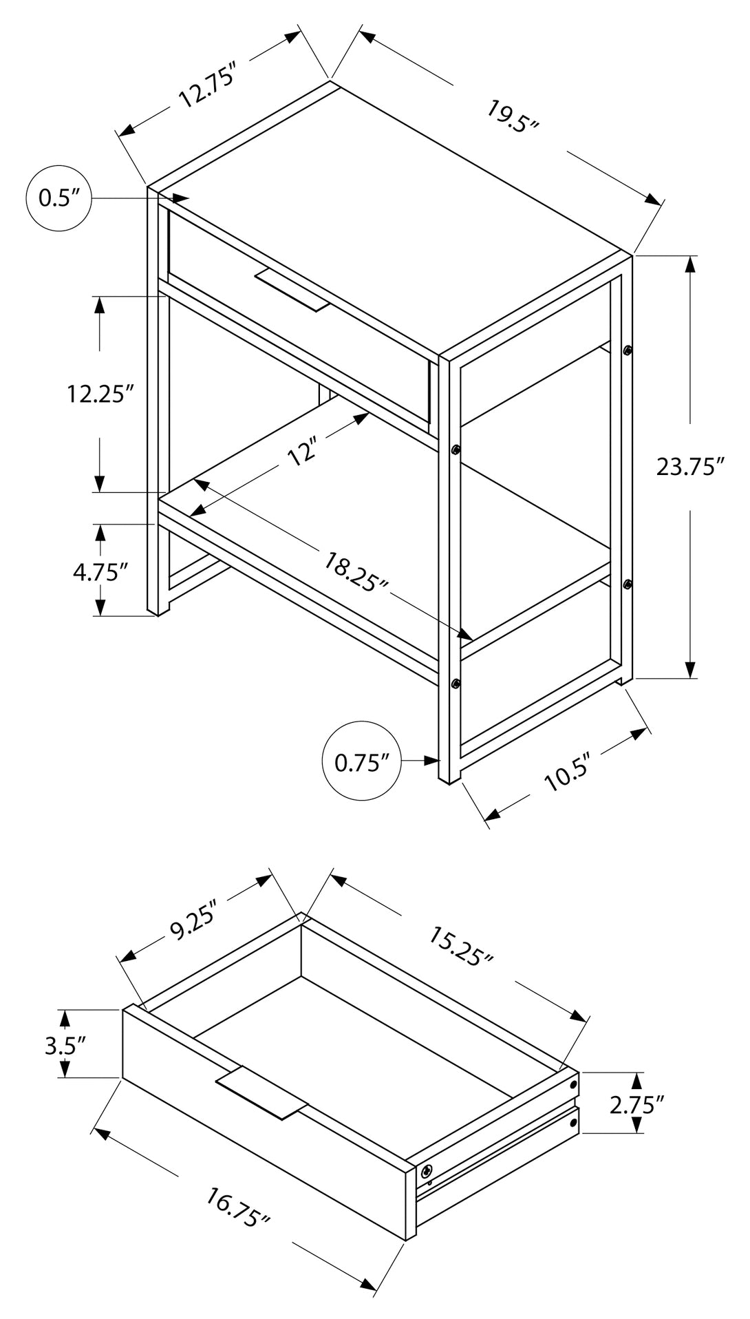 TABLE D'APPOINT - 24"H / BLANC BRILLANT / METAL CHROME
