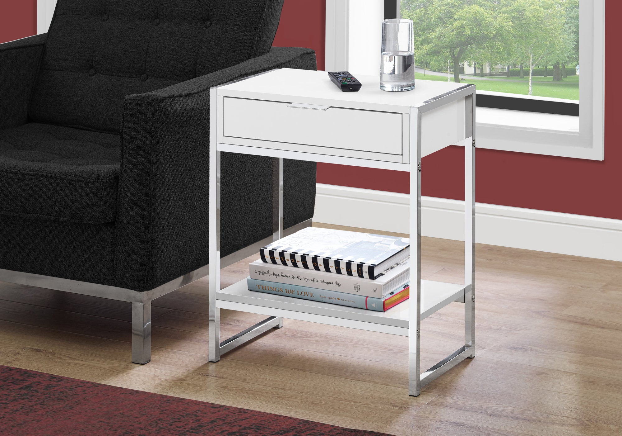 TABLE D'APPOINT - 24"H / BLANC BRILLANT / METAL CHROME