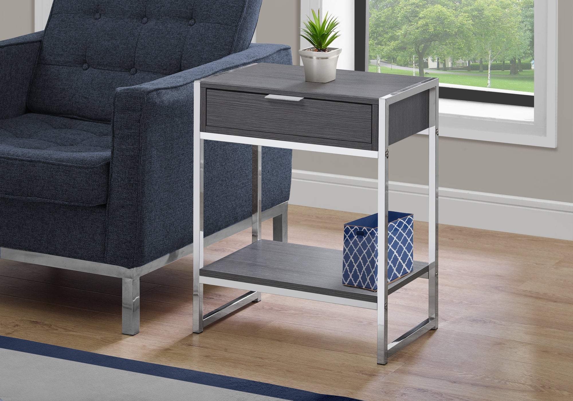 TABLE D'APPOINT - 24"H / GRIS / METAL CHROME