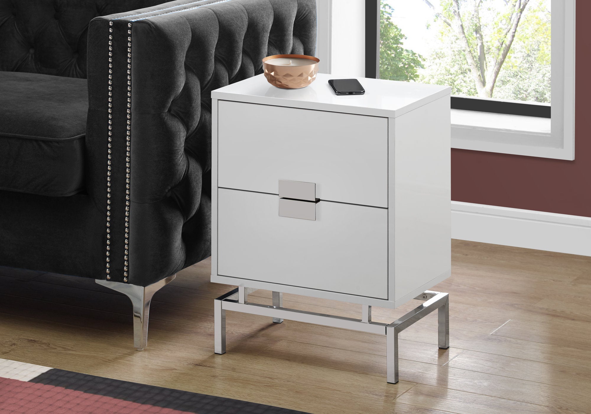 TABLE D'APPOINT - 24"H / BLANC BRILLANT / METAL CHROME