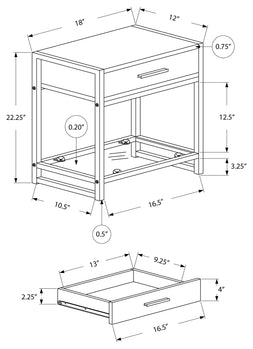 TABLE D'APPOINT - 22"H / BLANC/ METAL ARGENT/ VERRE TREMPE