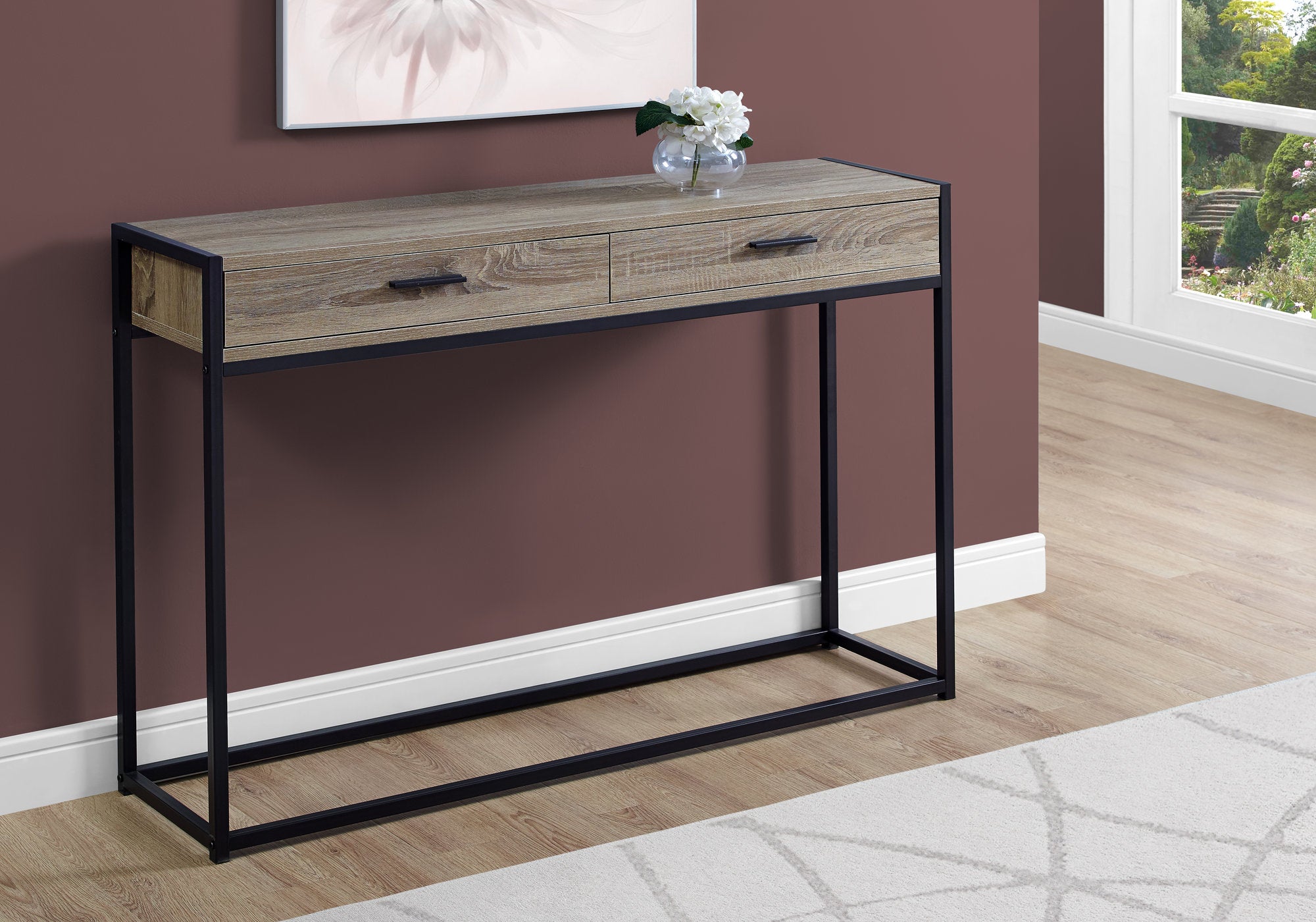 TABLE D'APPOINT - 48"L / TAUPE FONCE / CONSOLE D'ENTREE NOIRE