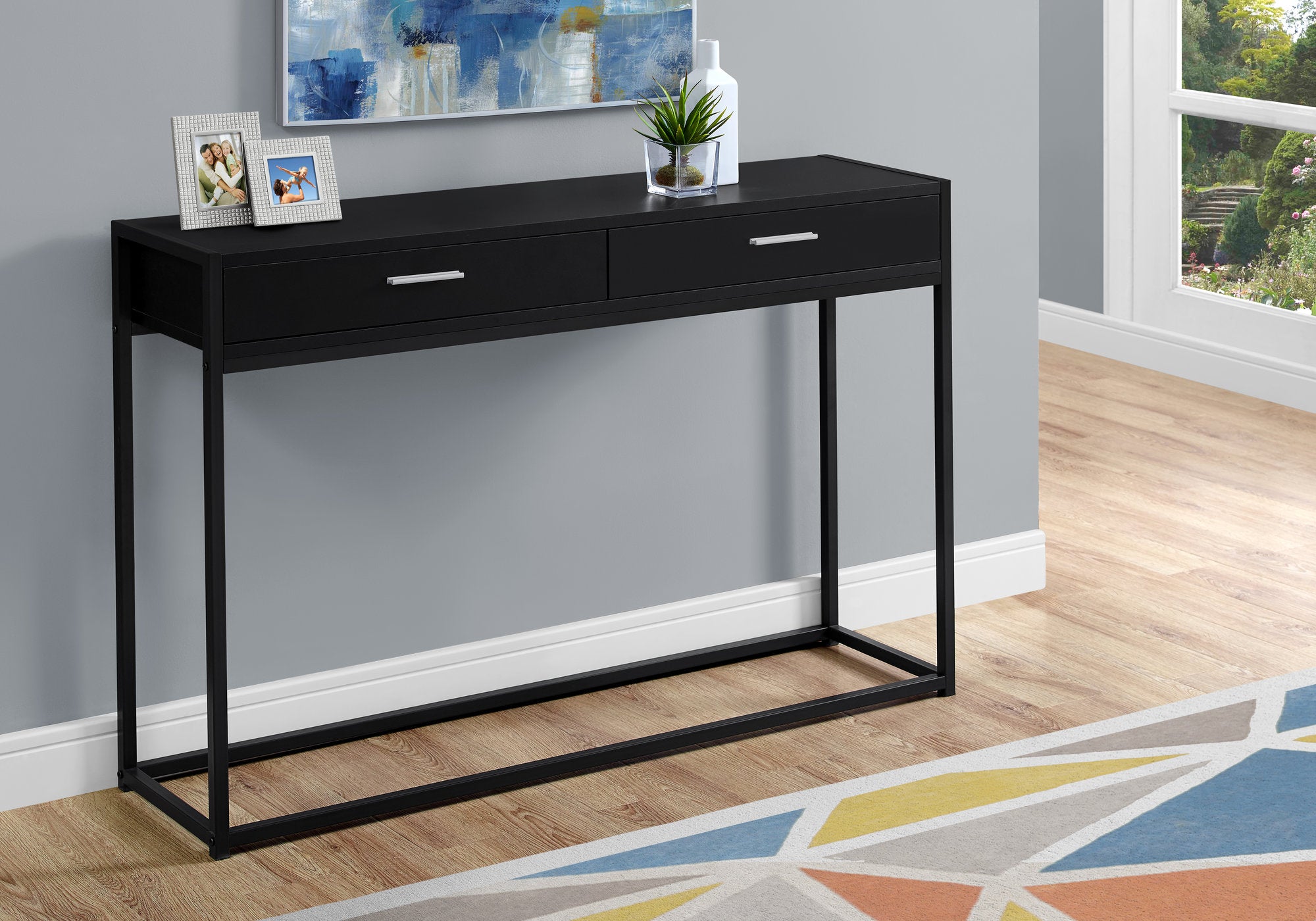 TABLE D'APPOINT - 48"L / NOIR / CONSOLE D'ENTREE METAL NOIR