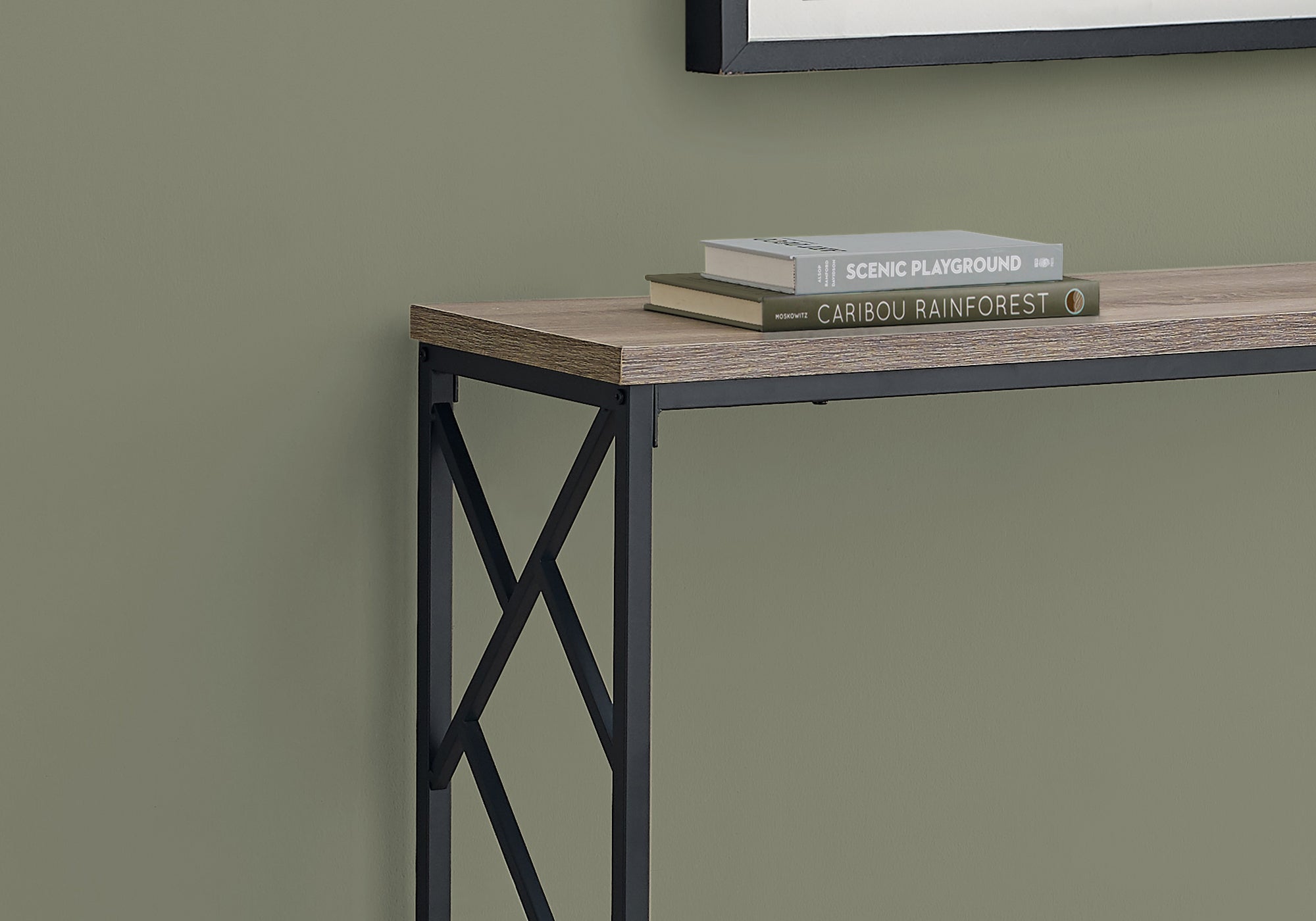 TABLE D'APPOINT - 44"L / CONSOLE D'ENTREE TAUPE / METAL NOIR