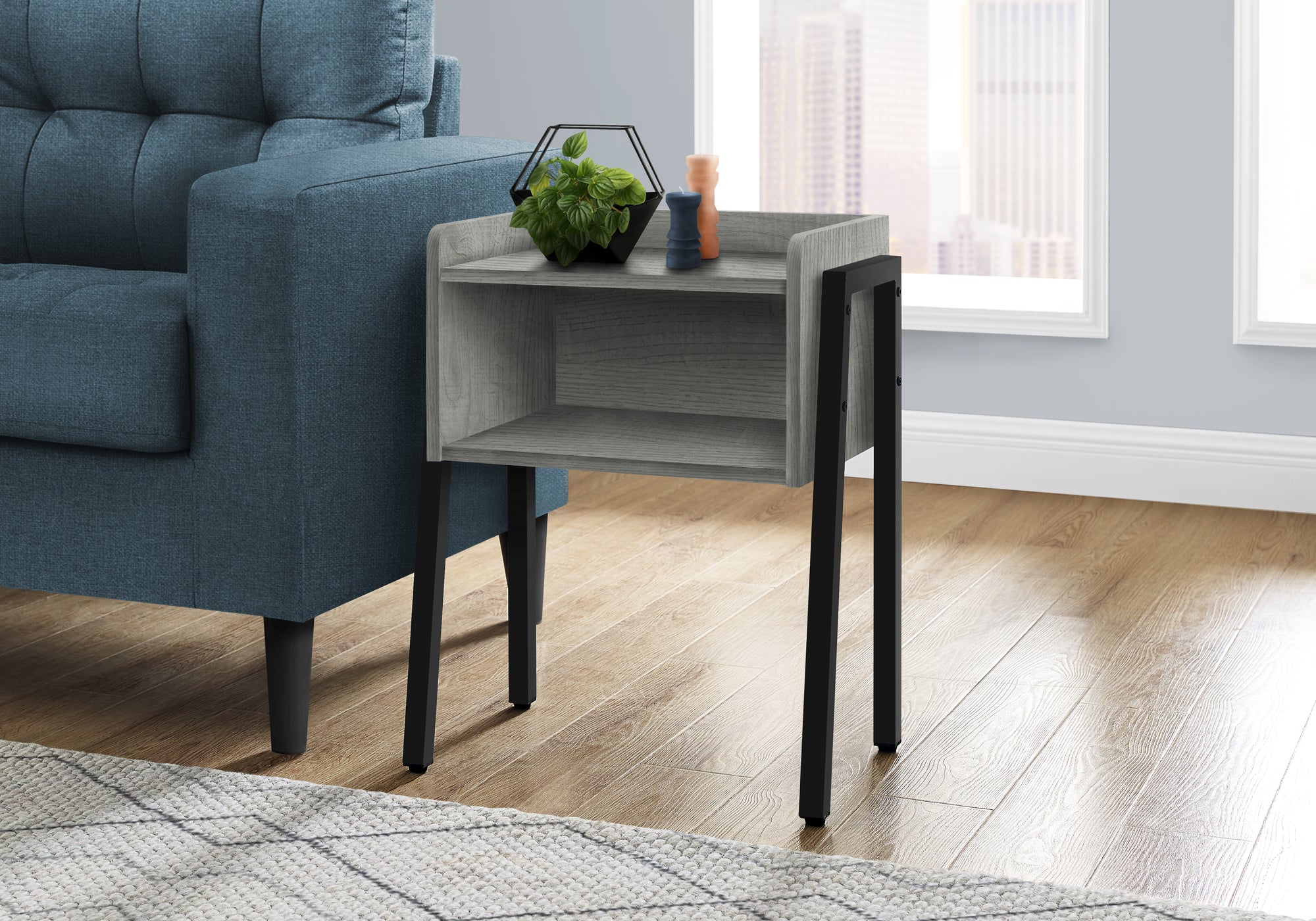 TABLE D'APPOINT - 23"H / GRIS / METAL NOIR