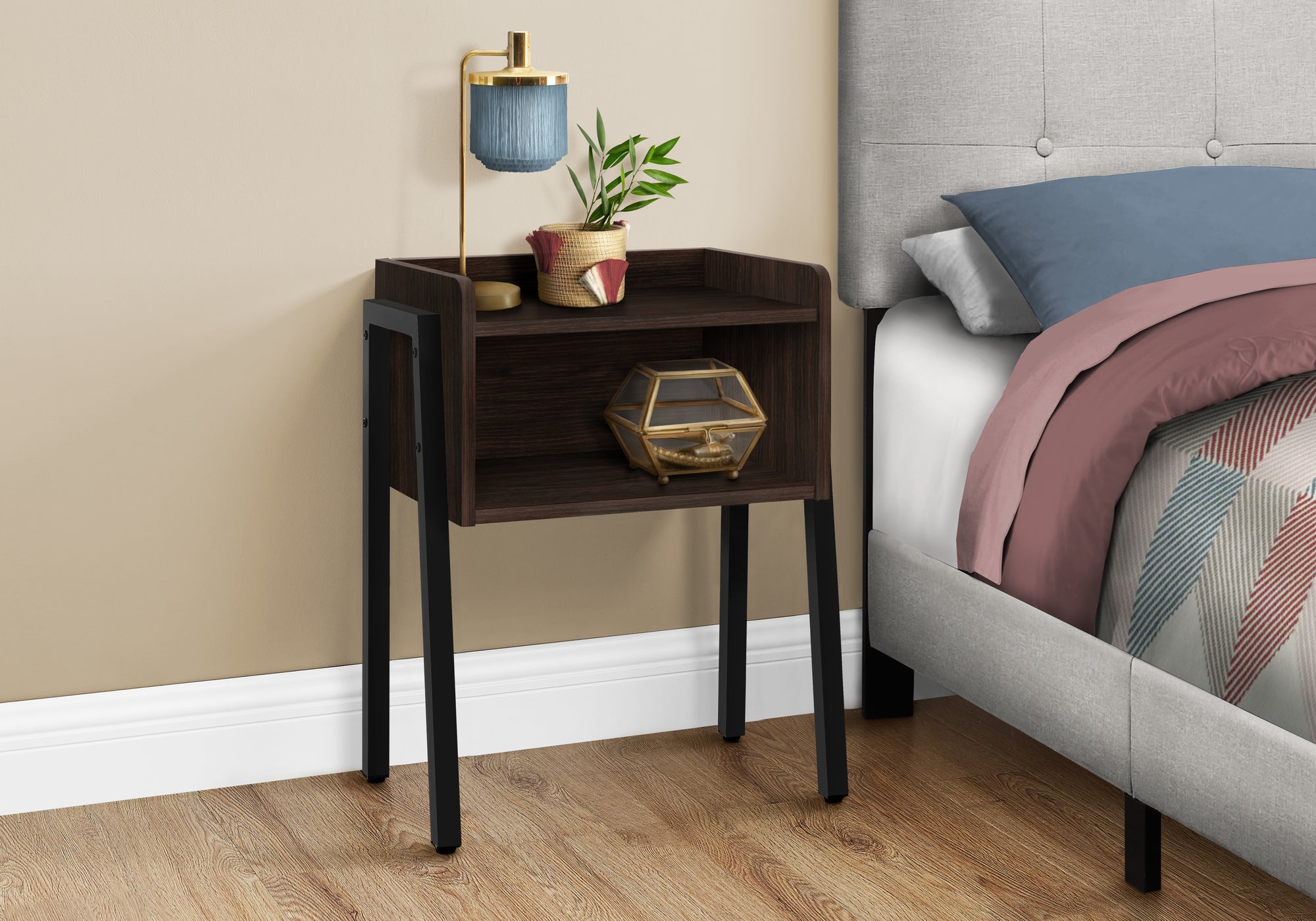 TABLE D'APPOINT - 23"H / ESPRESSO / METAL NOIR