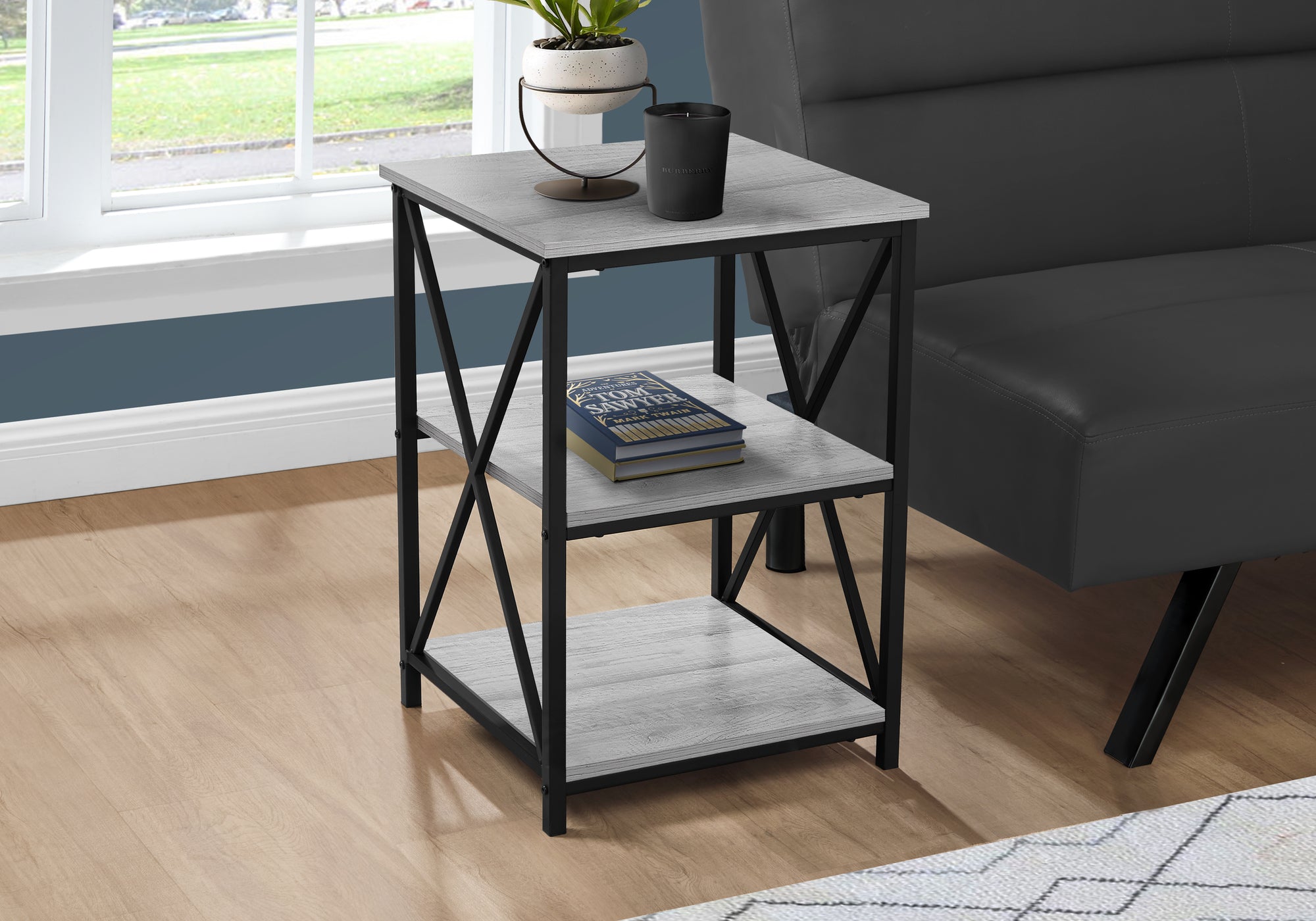 TABLE D'APPOINT - 26"H / GRIS / METAL NOIR