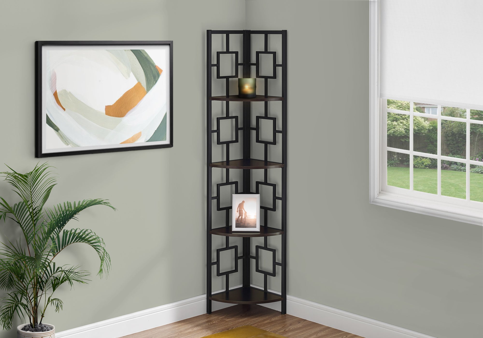 Rangement d'Angle Aurora : Étagère 62" Espresso et Noir