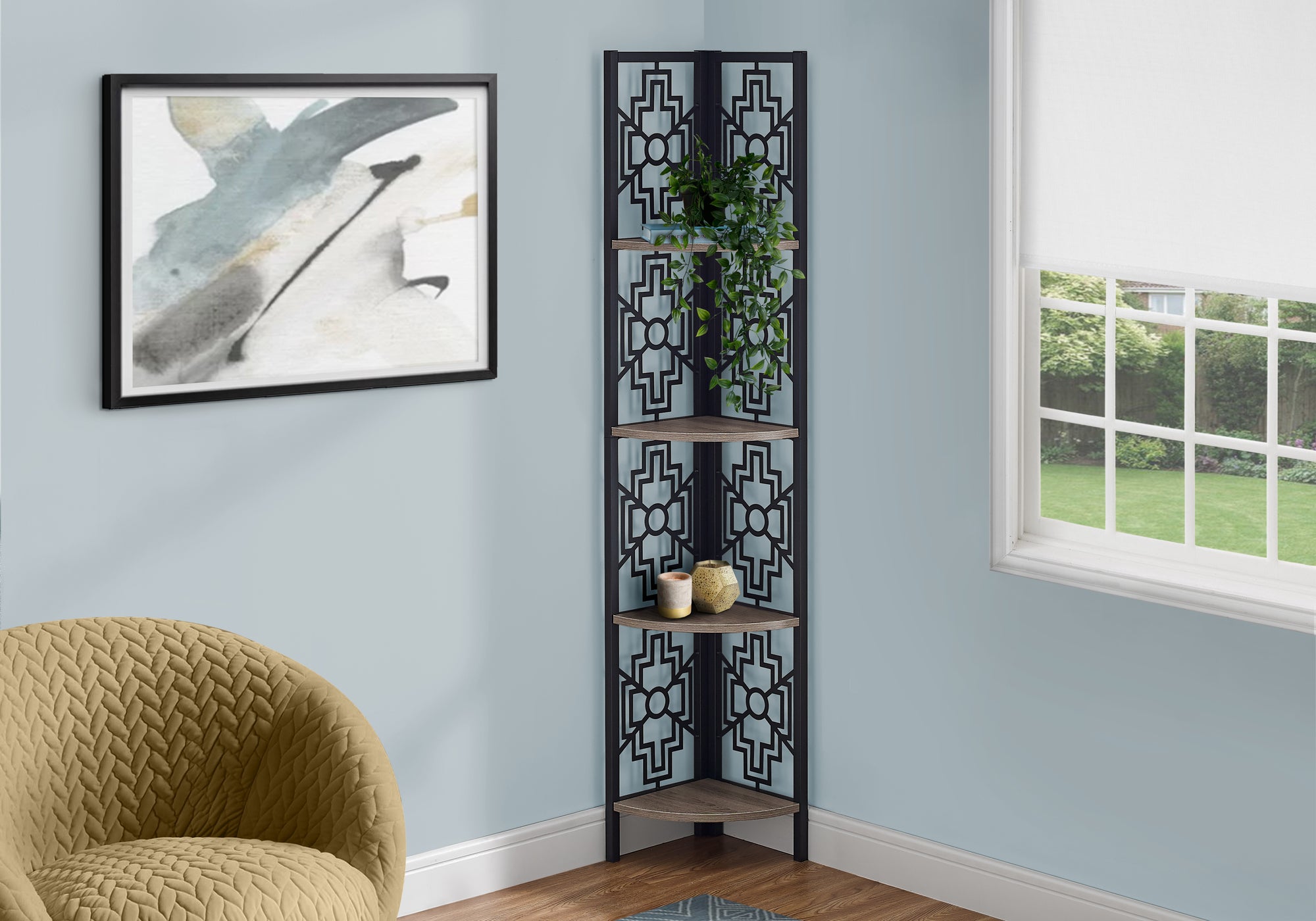 Solution Gain de Place : Bibliothèque de Coin 62" Taupe et Noir