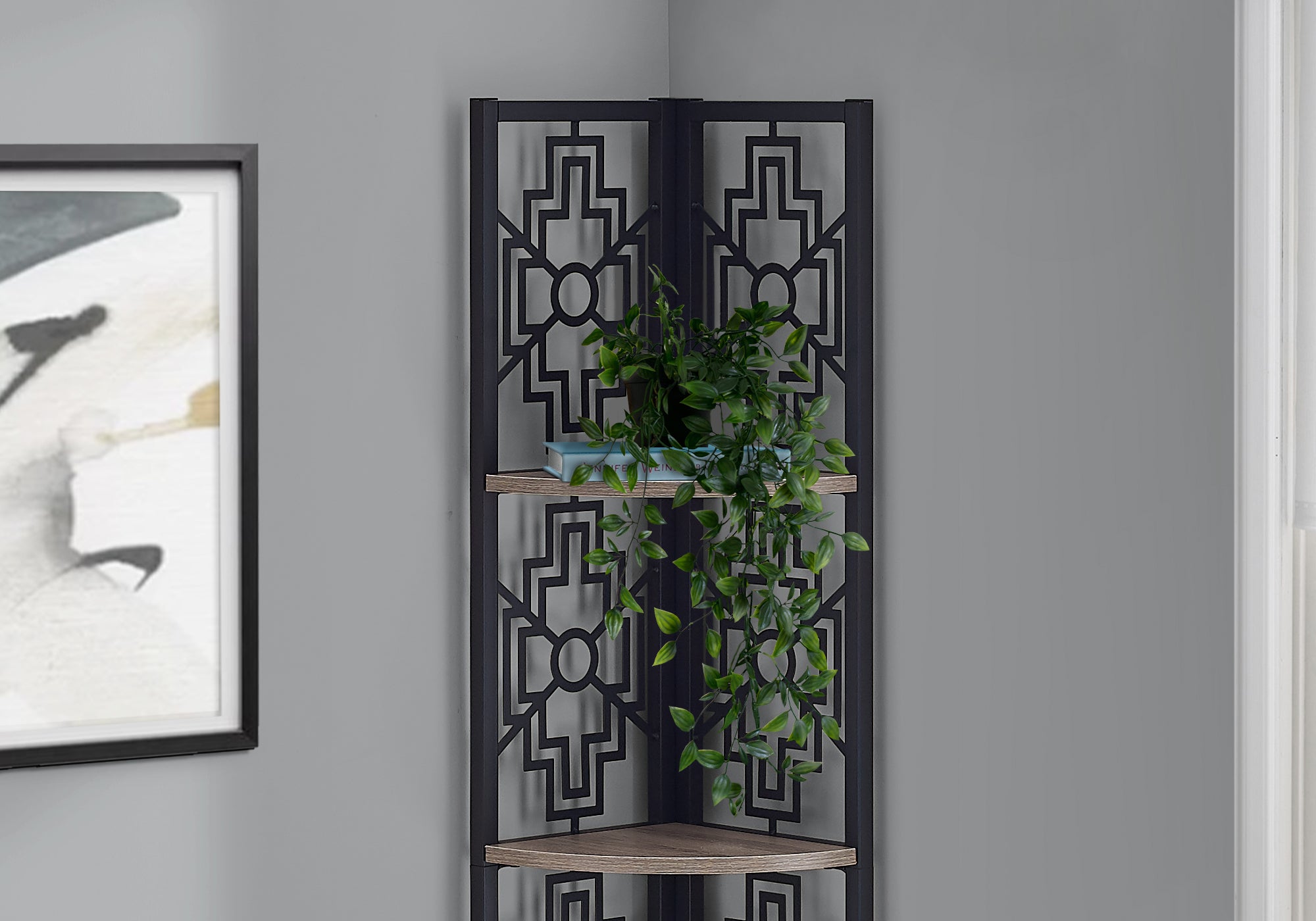 Solution Gain de Place : Bibliothèque de Coin 62" Taupe et Noir