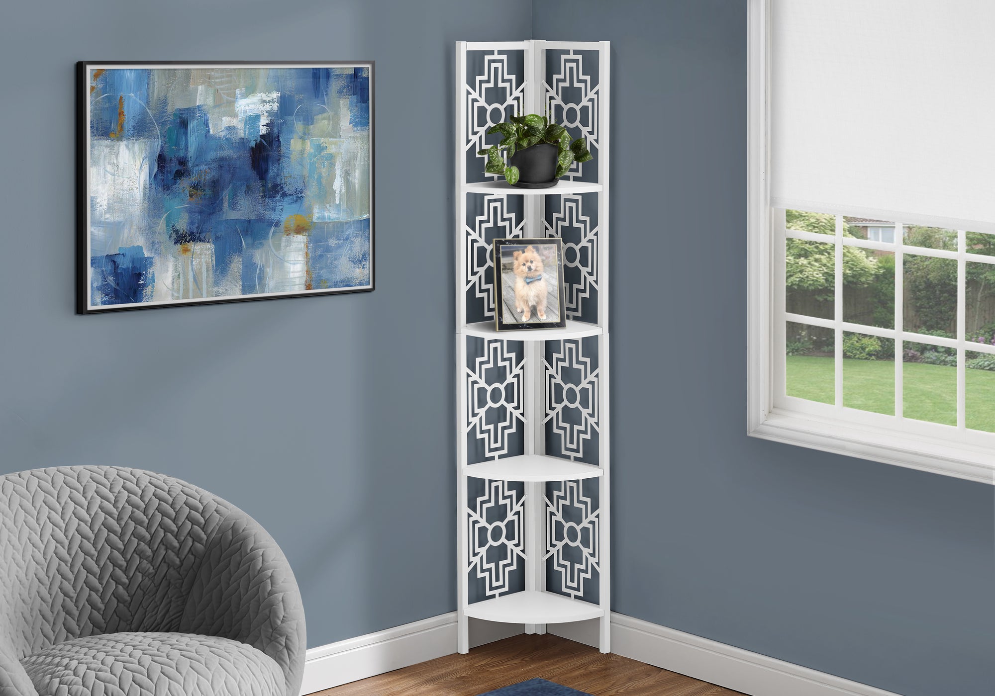 Étagère de Coin 62" : Bibliothèque en Métal et Bois Blanc