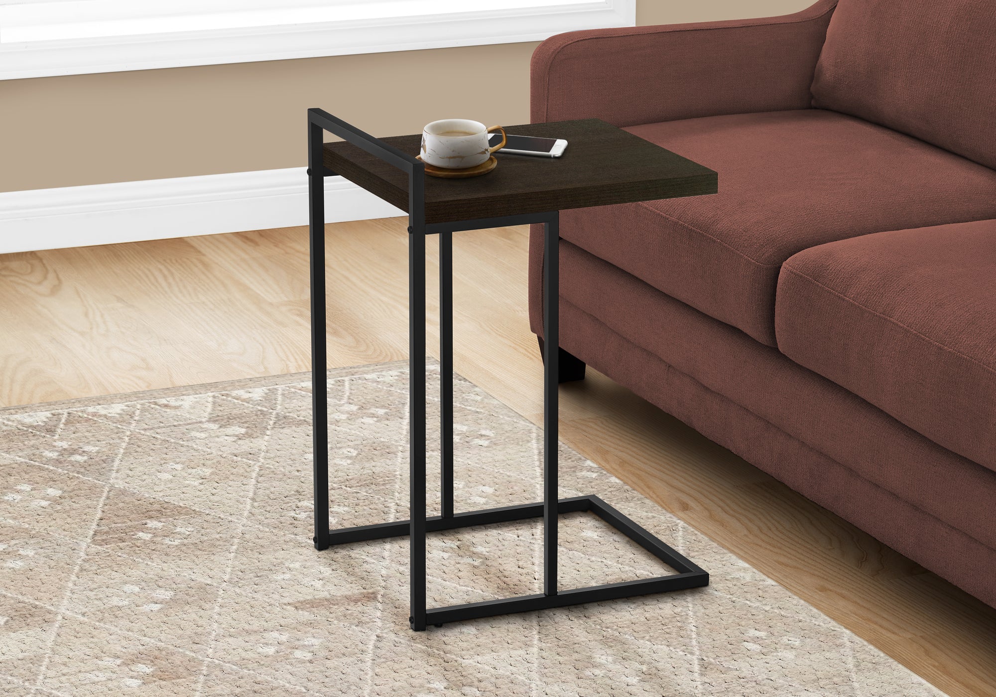 TABLE D'APPOINT - 25"H / ESPRESSO / METAL NOIR