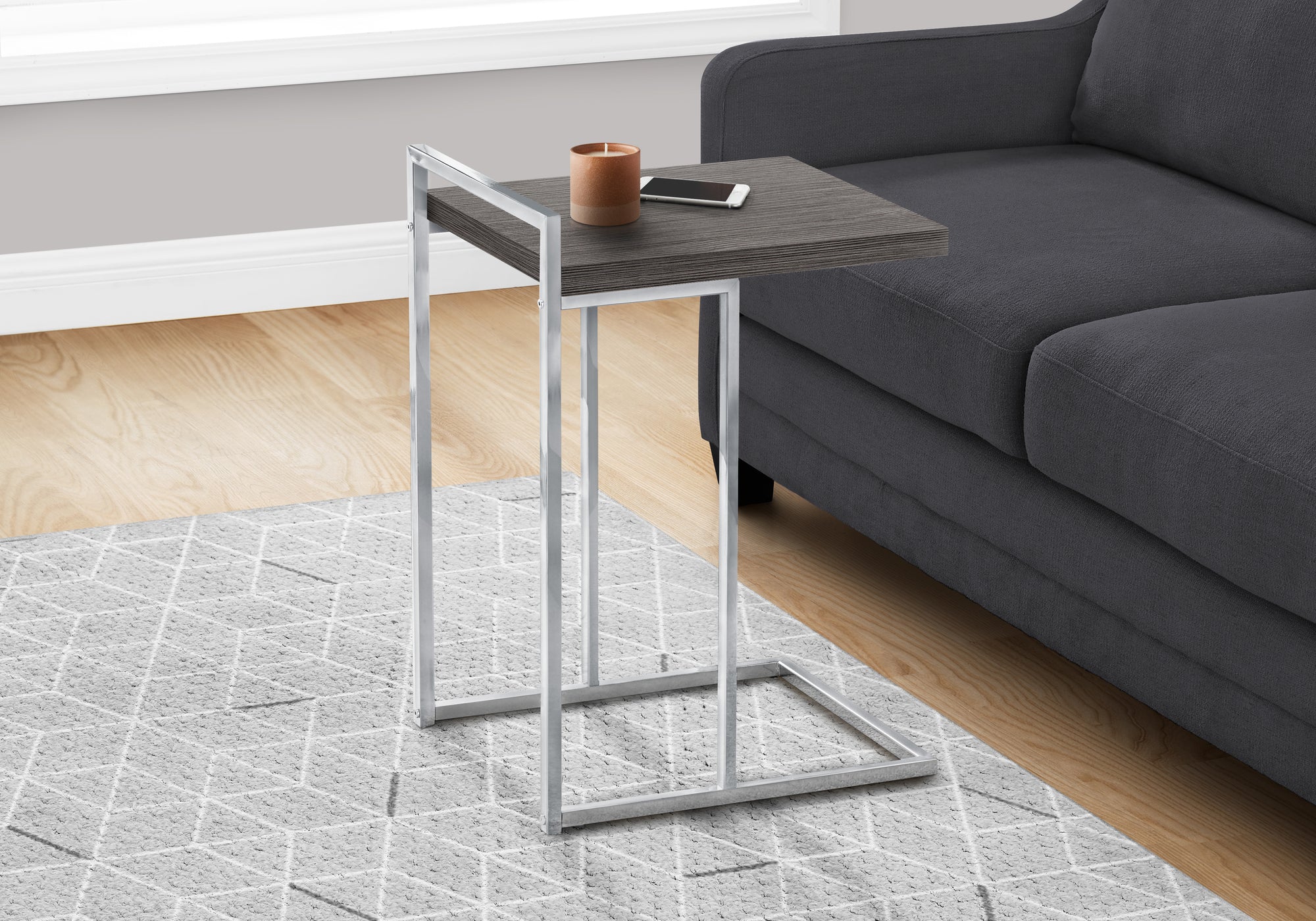 TABLE D'APPOINT - 25"H / GRIS / METAL CHROME