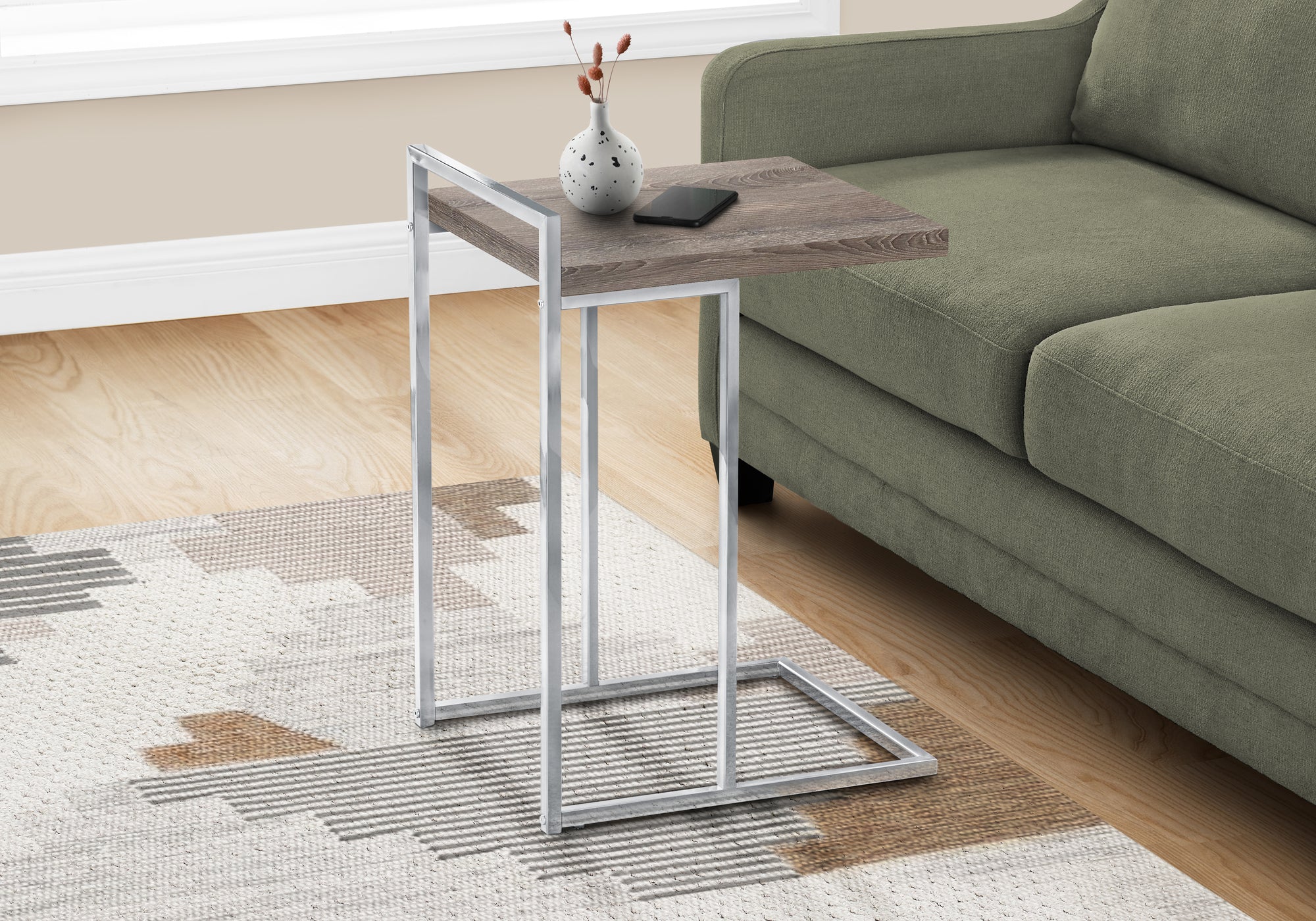 TABLE D'APPOINT - 25"H / TAUPE FONCE / METAL CHROME