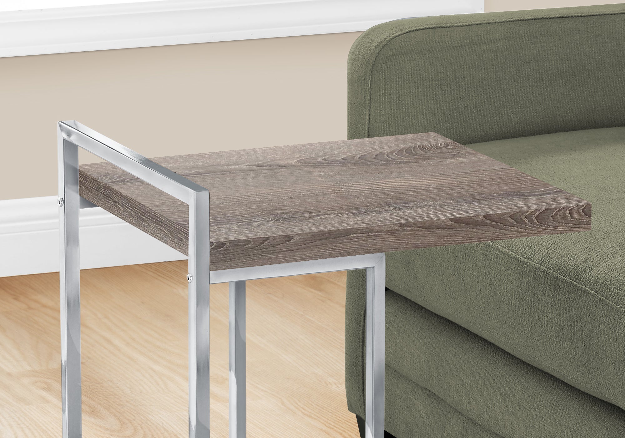 TABLE D'APPOINT - 25"H / TAUPE FONCE / METAL CHROME