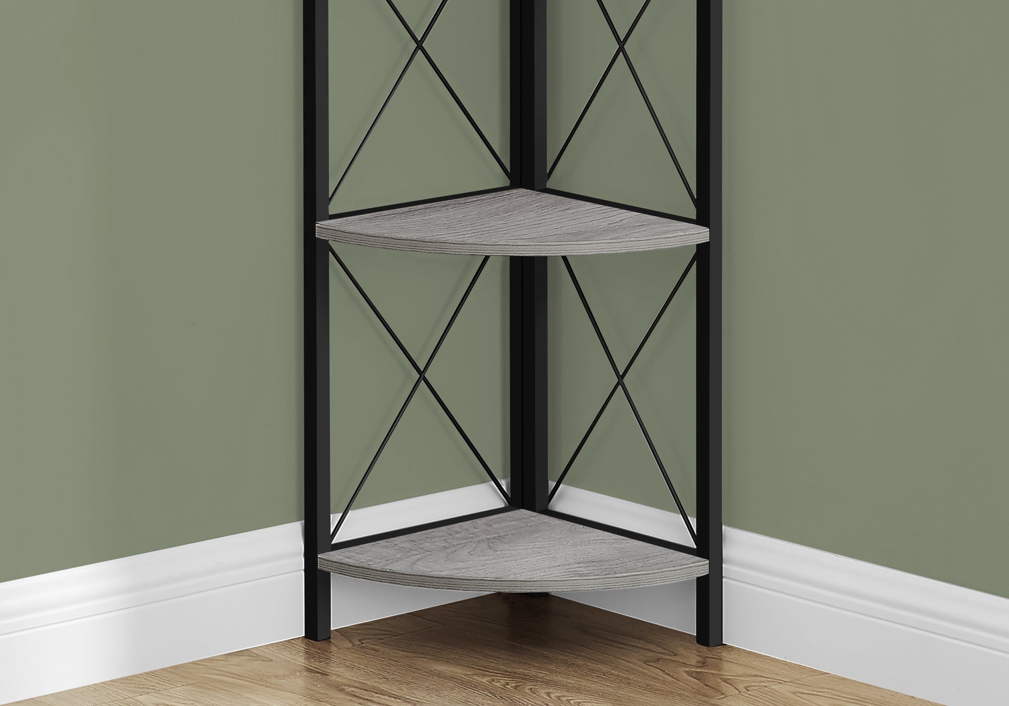 BIBLIOTHEQUE - 60"H / ETAGERE EN COIN GRIS / METAL NOIR
